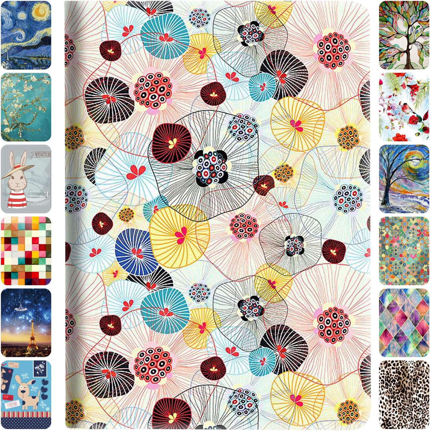 DuraSafe Cases iPad 9.7 5th 6th Gen Air 1st 2nd Gen [iPad 5 6 Air 1 2] MH2V2LL/A MRM52LL/A MP242LL/A Smart Auto Sleep Wake Slim Profile Adjustable Viewing Angle Stand Printed Flip Cover - Yarn Flowers