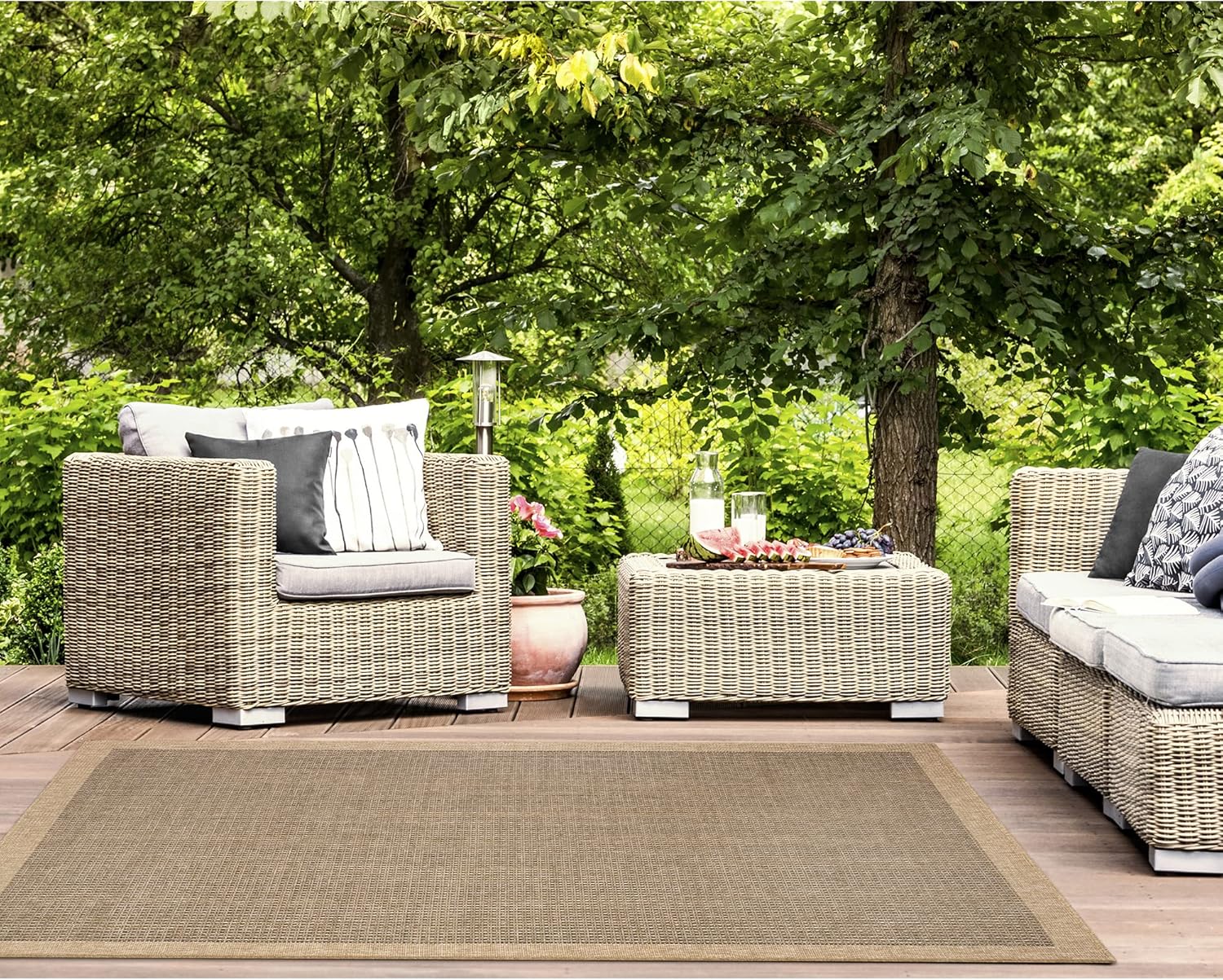 Liora Manne Sahara Indoor/Outdoor Power Loomed Synthetic Blend Low Profile Area Rug - Traditional Border Casual Accent (Texture Border Natural) (5'3" x 7'3")