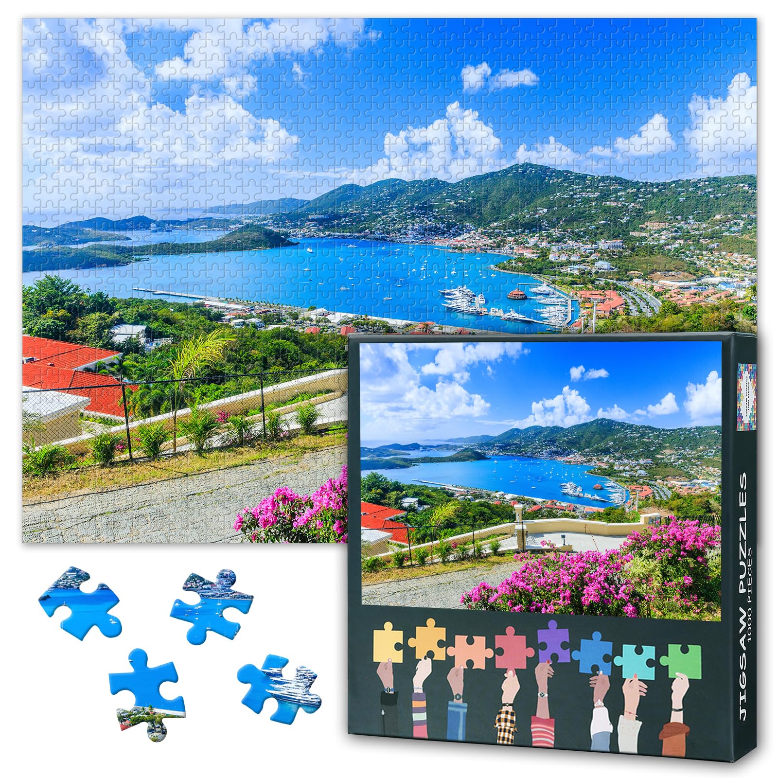 1000 Pieces Puzzles for Adults Jigsaw Puzzle Educational Games - 50x70 cm Caribbean St Thomas US Virgin Islands Painting Hard Difficult Challenging Gift