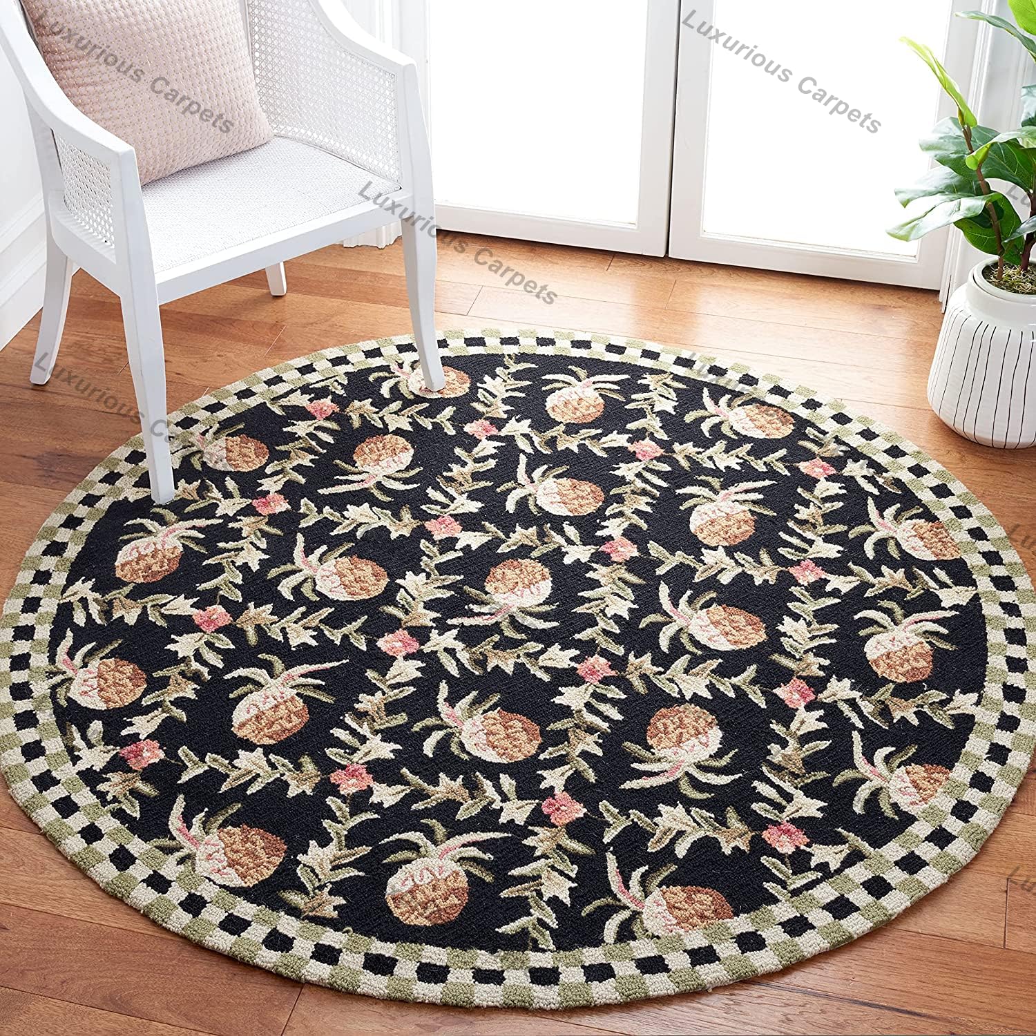 Luxurious Carpets French Collection Handmade Hand-Hooked Premium Woolen & Blend Carpet for Living Room Bedroom and Hall with 1" Inch Thickness 8 x 8 Round feet Color (B0CQ8KYQ2M) Amazon Price History, Amazon Price Tracker