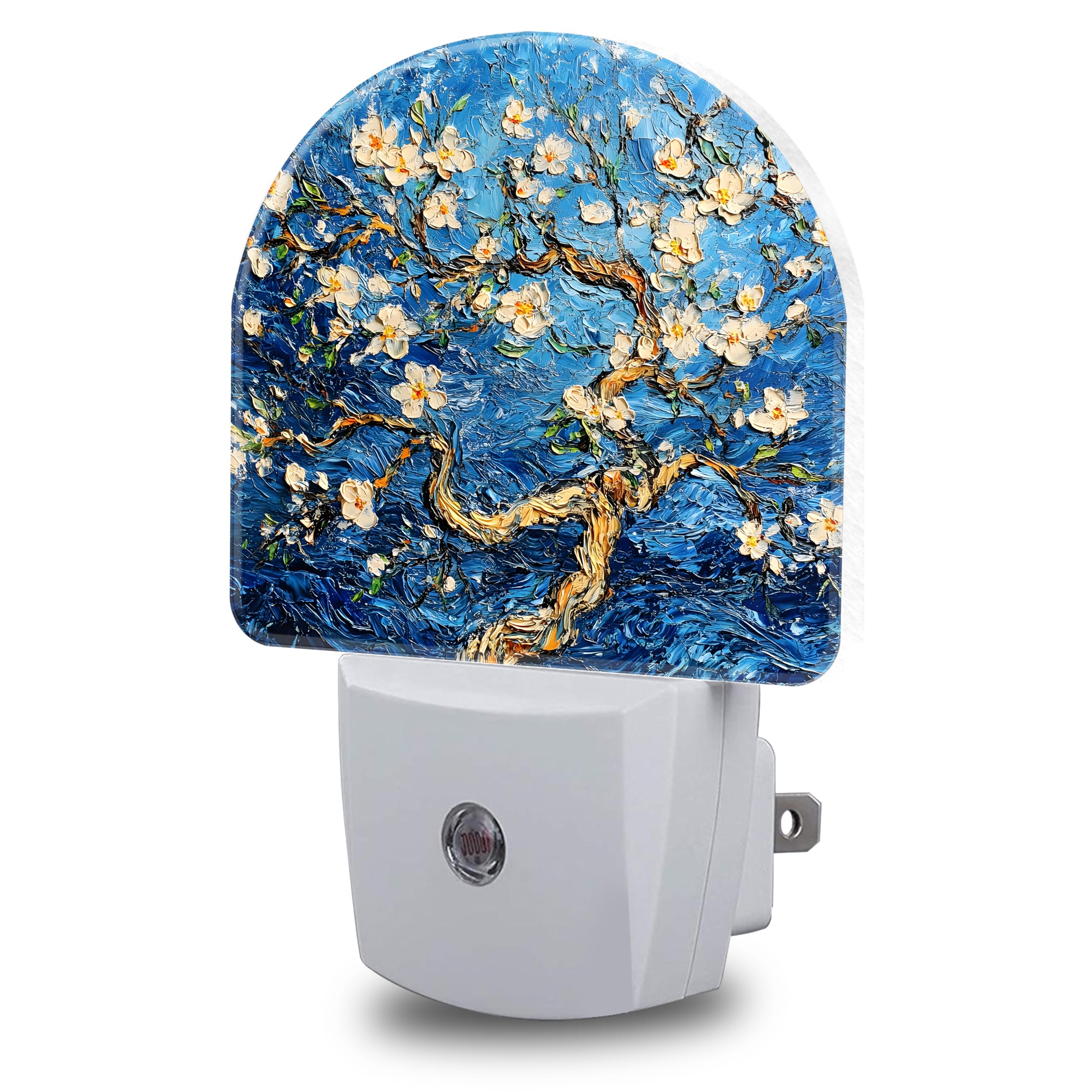 Night Lights Plug into Wall Almond Tree in Blossom Night Light Dusk to Dawn Smart Sensor Decorative Round Led Lamp for Bedroom Kitchen Hallway Nightlight for Women Men