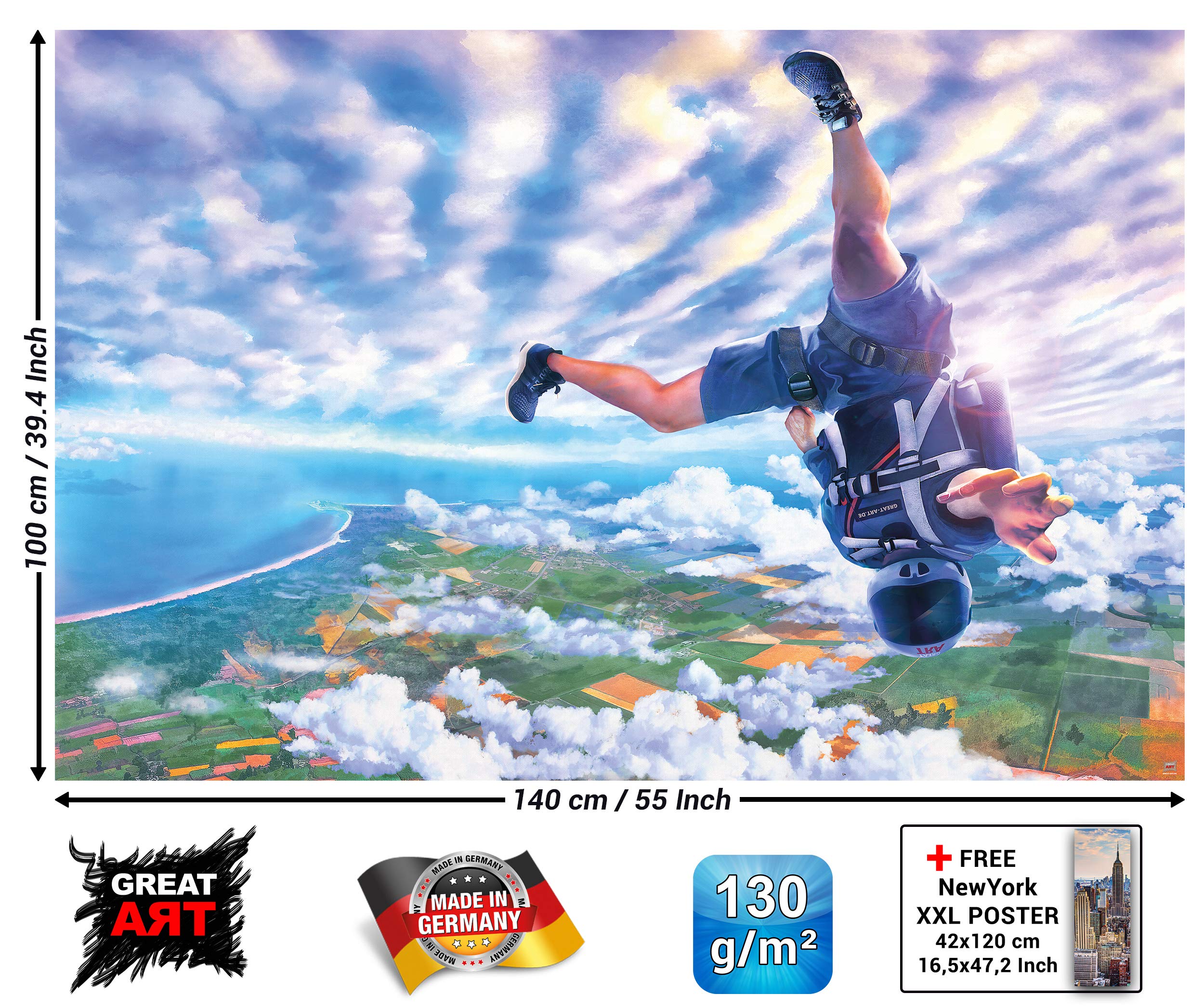 絵画+タペストリー Sky Diving Amazon.com: Parachute Watercolor Wall Jump Hanging Skydiving