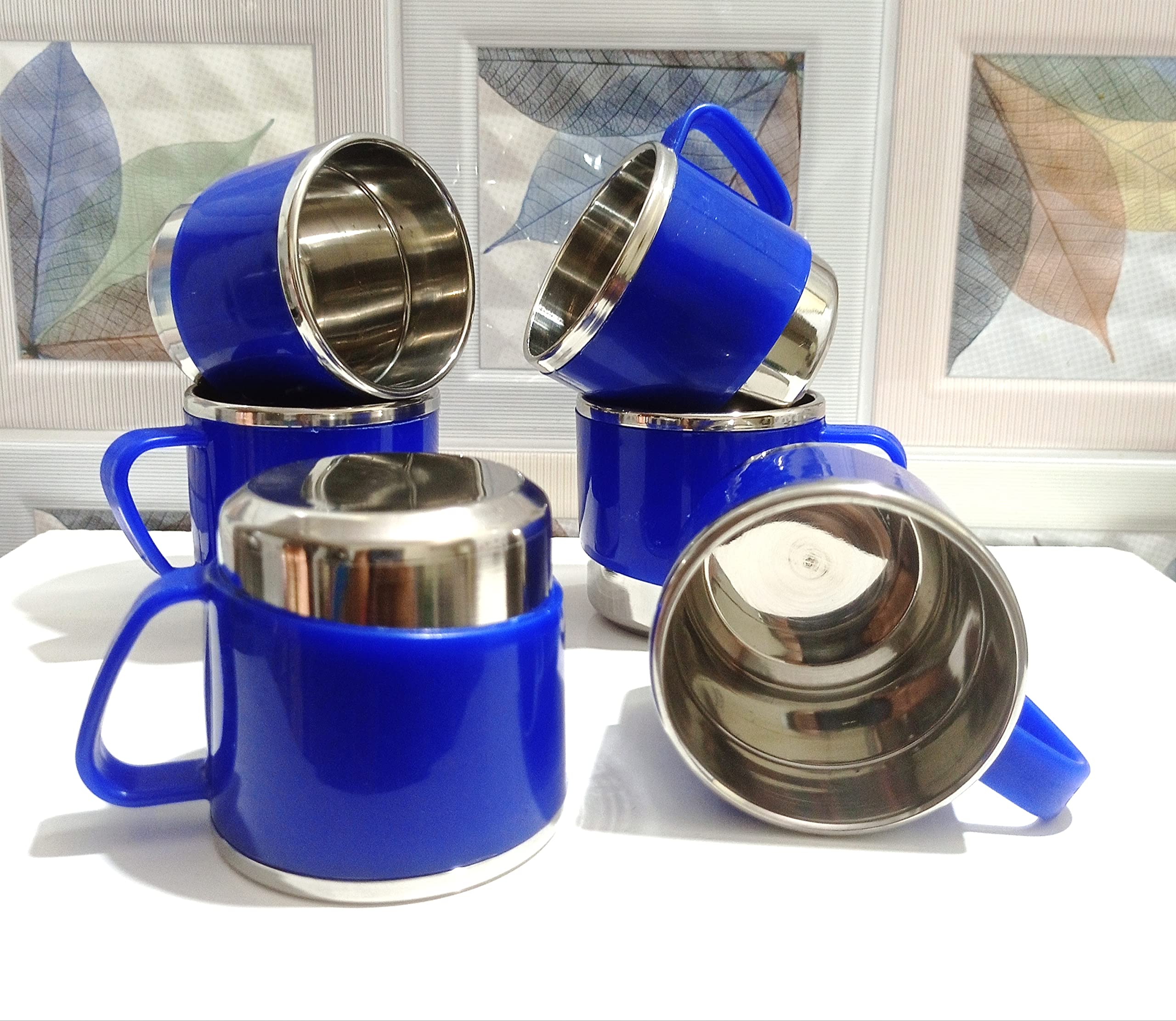 Anixa Creation Pack Of 6 Stainless Steel Tea Cup Set | Steel Cups | Coffee Cups | Payali Set, Mini Cups Set Of 6 | Chai Ka Cup -Inner Steel Outer Plastic Blue (Blue), 100 milliliter 4