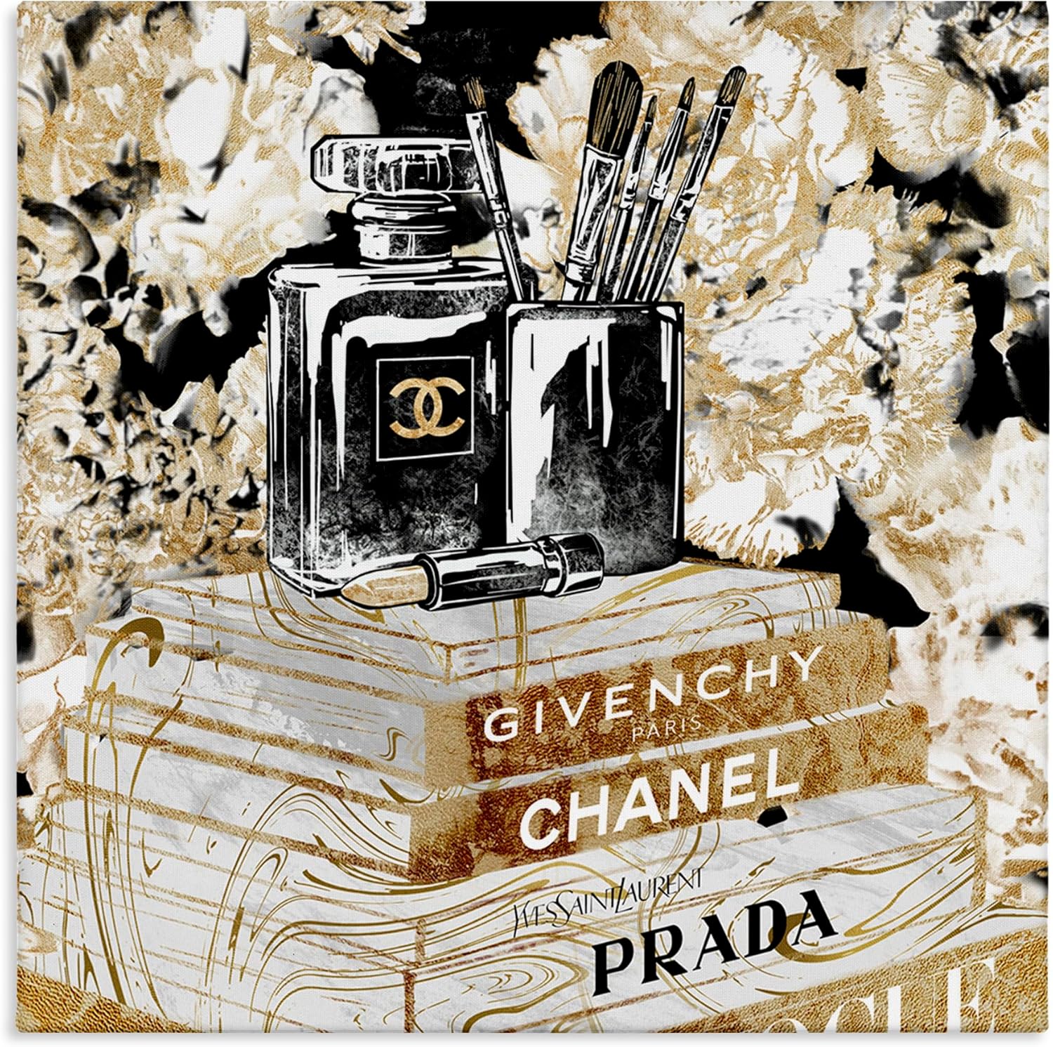 Stupell Industries 'Cosmetics on Golden Books', Canvas Art, 17 x 17 Inches, Easy to Hang and Sturdy, Made in USA, by Ziwei Li