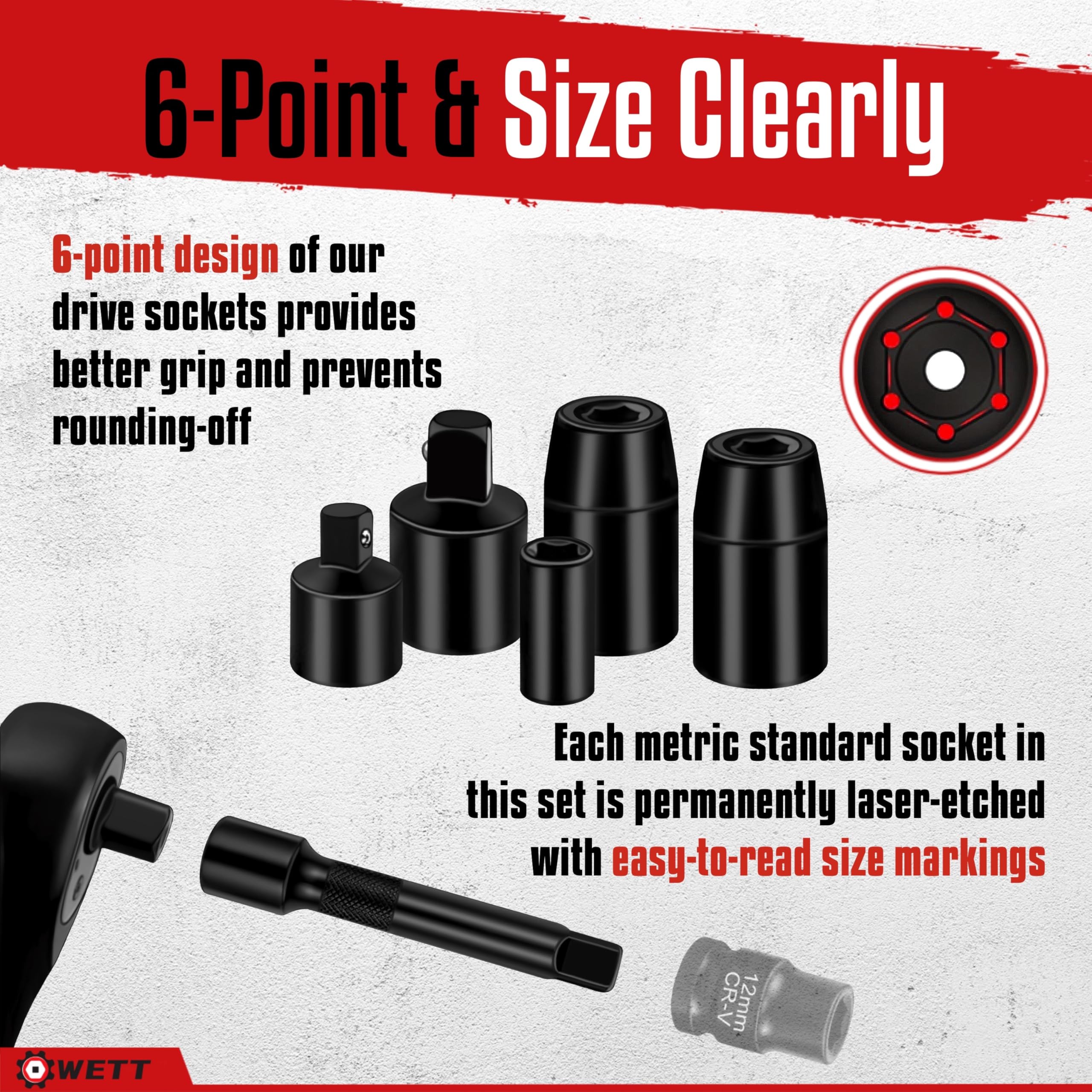 WETT 11-Piece Click Torque Wrench Set - 1/4", 3/8", 1/2" Drive, With Extensions & Adapters, 72-Tooth Ratchet