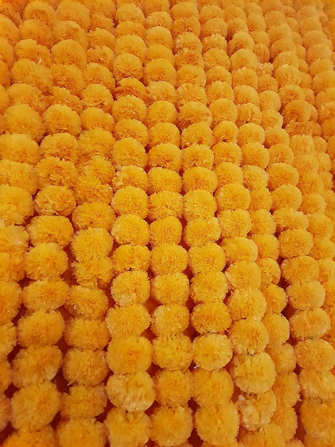 5 Pc Marigold Garland 5 Ft Long Strands of Artificial Marigold Flowers Diwali Decorations Home Indian Décor for Pooja Wedding Spring Bush Floral Faux Garland Día de Muertos Décor Day of Dead (Orange)