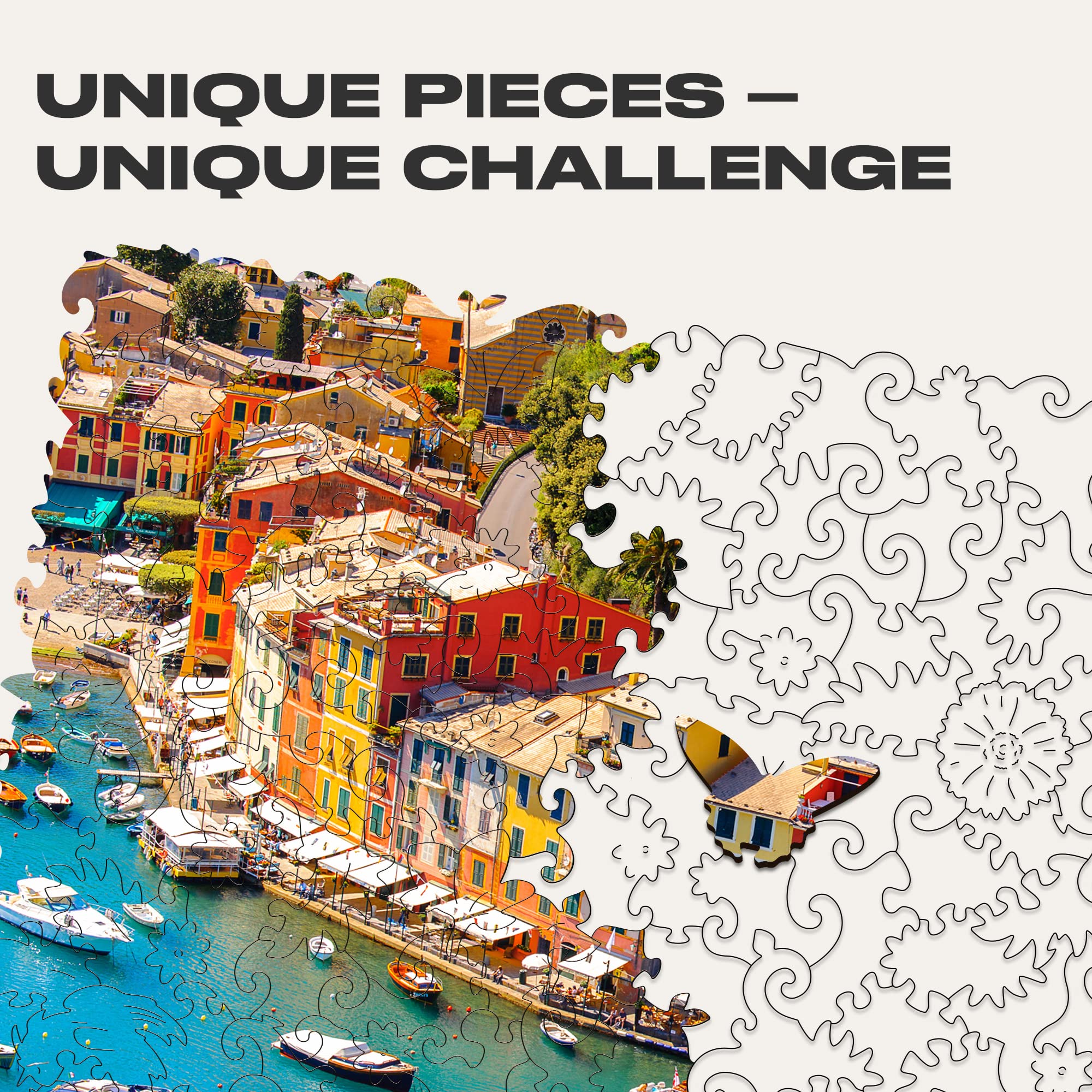 UNIDRAGON Puzzle en Bois - Italian Riviera Jigsaw Puzzle - 125 pcs | Small 22.9 x 15.7 cm - Pièces de Forme Unique - Bois Découpé au Laser - Coffret Cadeau en Bois - Puzzle pour Adultes