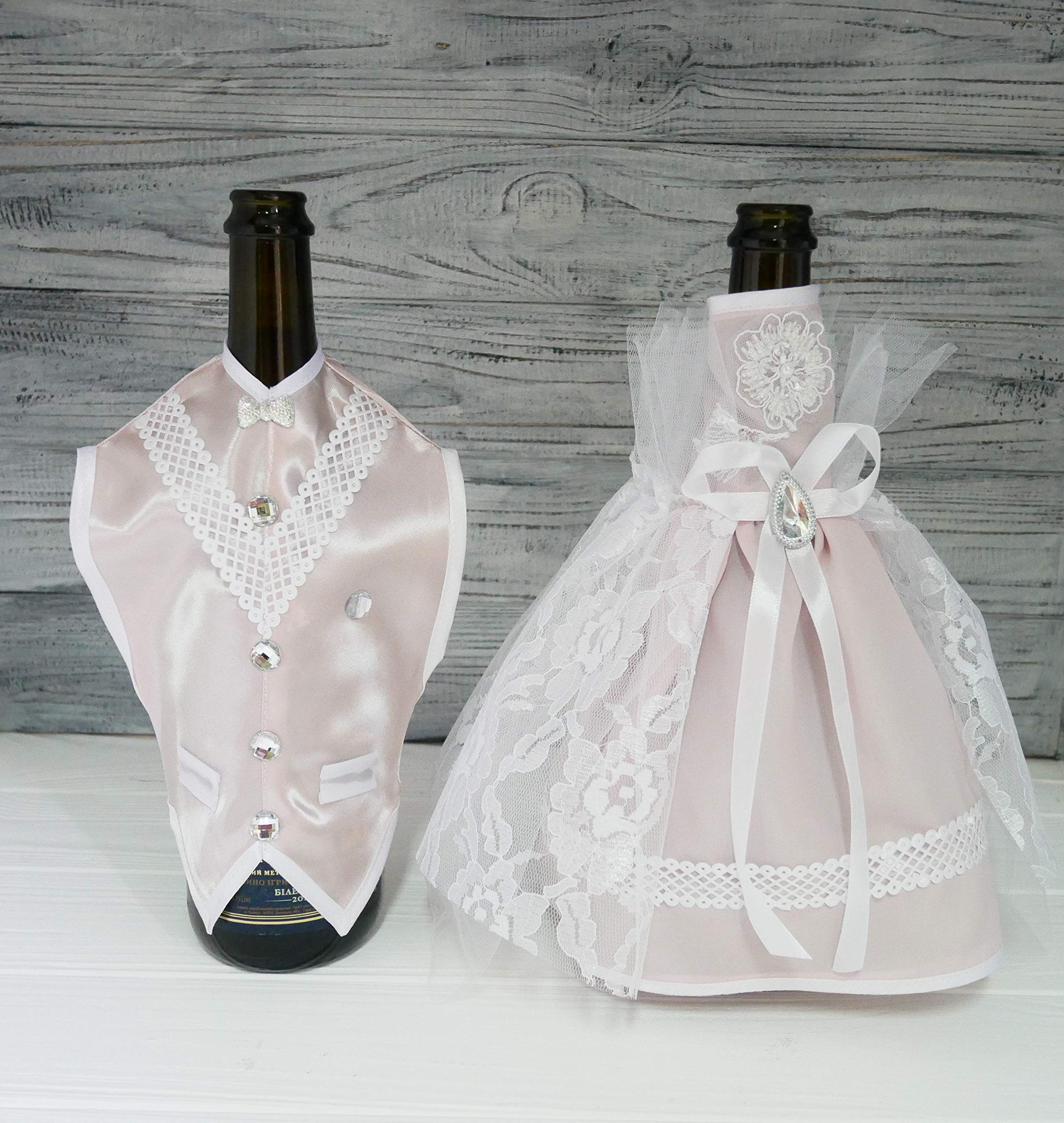 Bride and Groom Wine Bottle Covers- Wine bottle dress-up for Weddings- Wedding Gifts For the Couple- Fun Wine Bottle Covers- Wedding Centerpieces Decorations- Wine décor- wine accessories (nude)