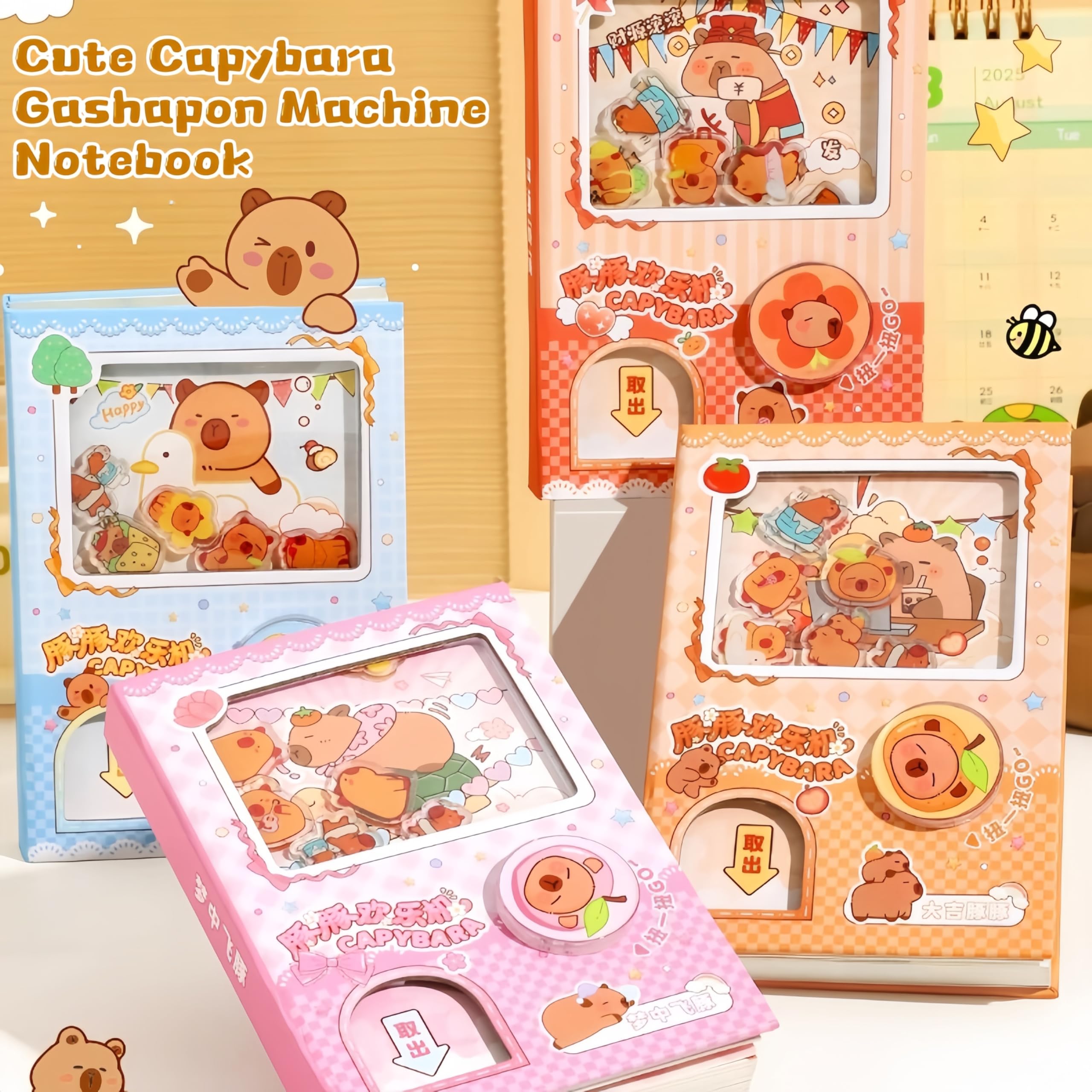 Capybara - Juego de cuadernos pequeños en espiral, divertido cuaderno en espiral, bloc de notas de bolsillo, kit de papelería Capybara, diario de alivio del estrés Gachapon de 3.5 x 5