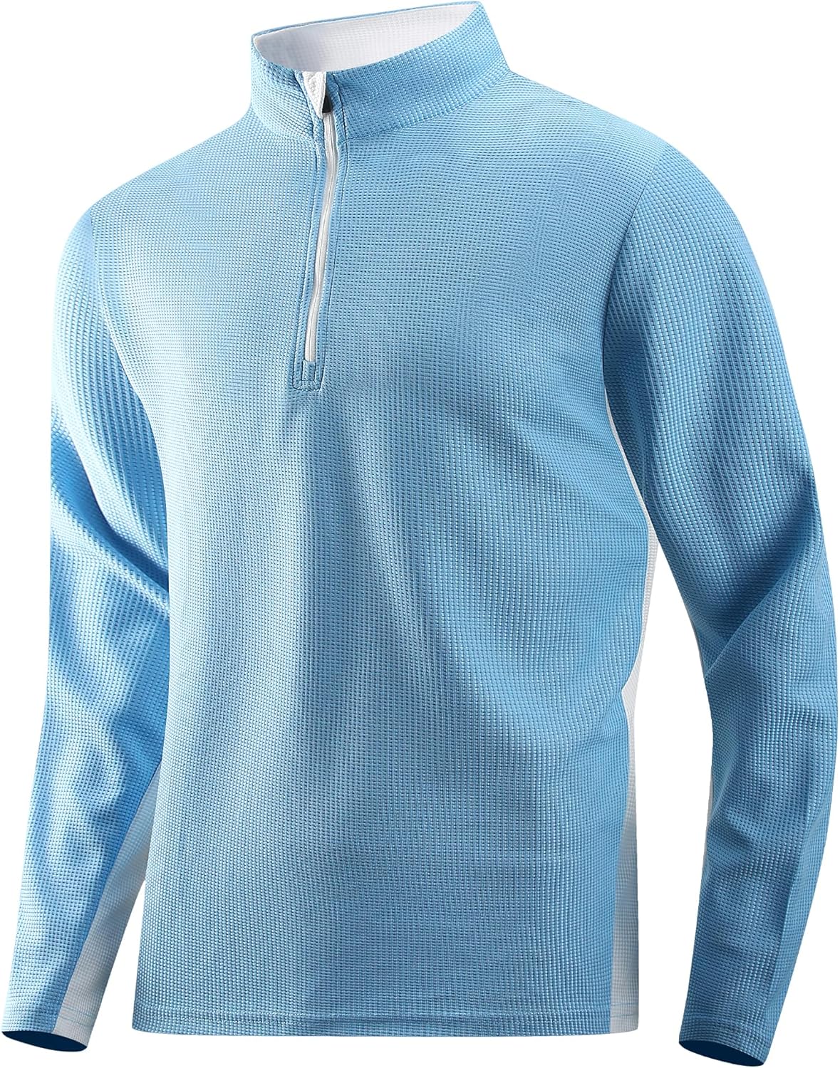 Alex Vando Mens Long Sleeve Zipper Golf Shirts Color Block Texture Polo Shirt for Men