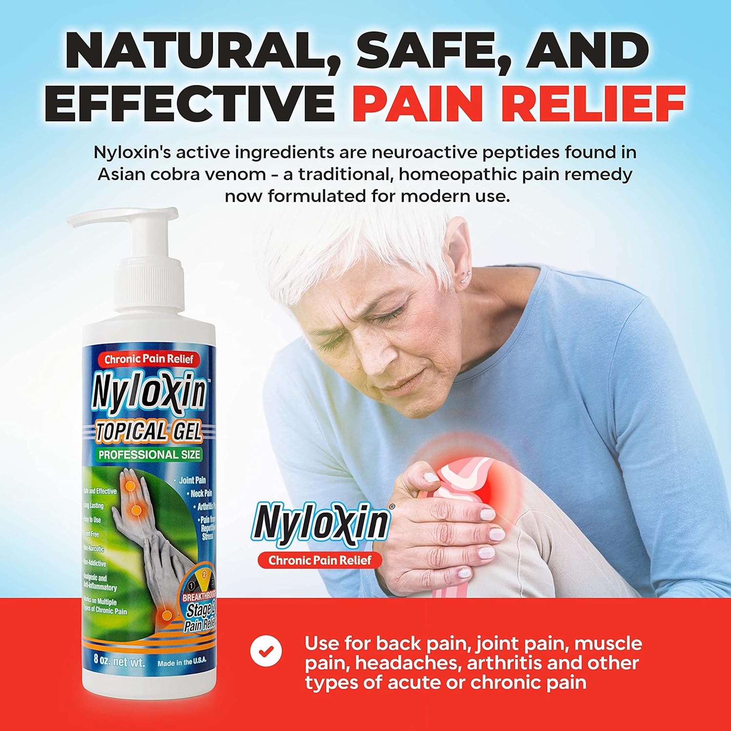 Nyloxin 8 oz Bottle Arthritis Pain Relief Gel, Back Pain Relief, Neuropathy Pain Relief, Nerve Pain Relief, Knee Pain Relief, Foot Pain Relief, Muscle Pain Relief, Joint Pain Relief (8 oz)