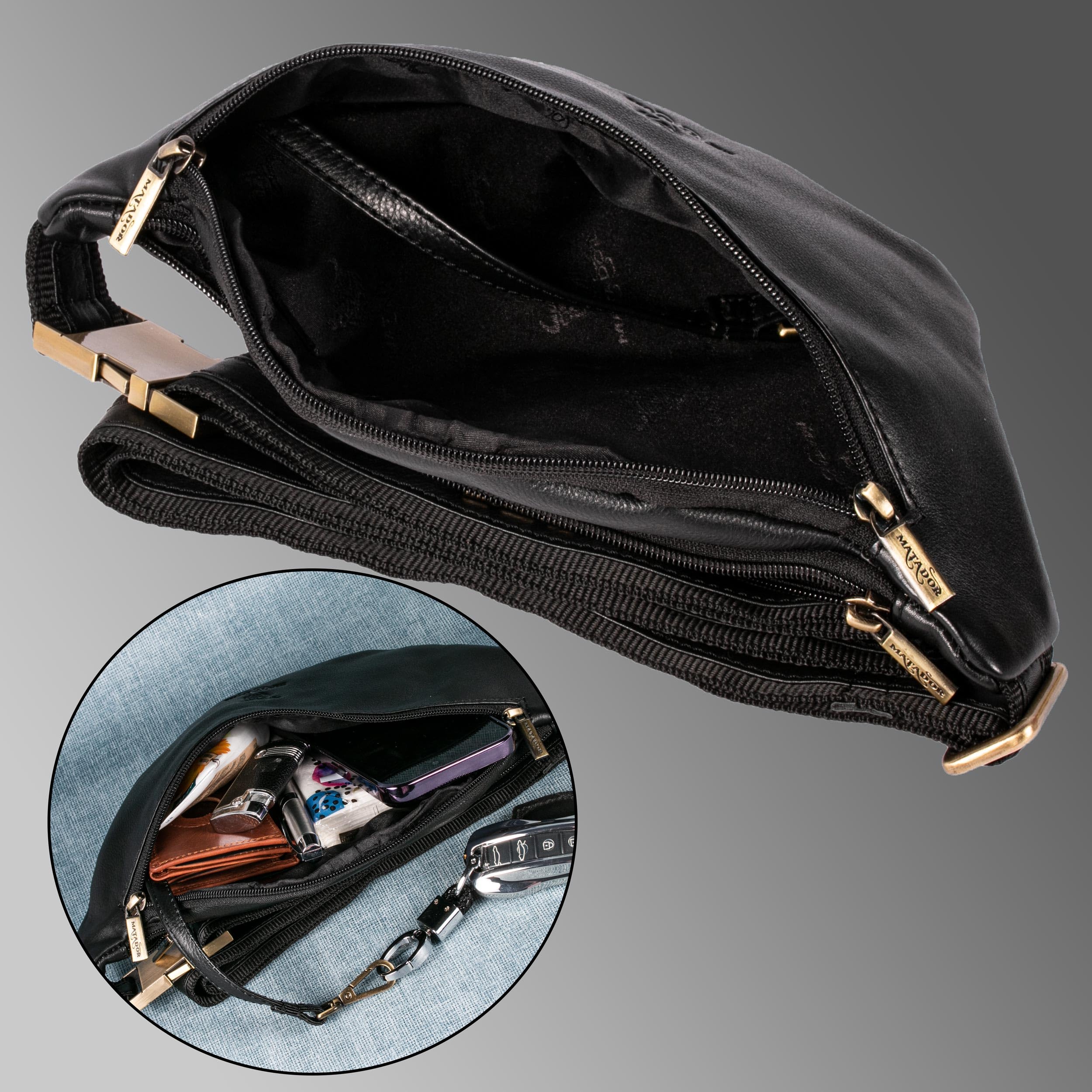 MATADOR Sac banane en cuir véritable pour homme et femme - Grand sac banane pour l'extérieur - Grand sac pour téléphone portable - Pour le sport, la course, le camping, la randonnée, le fitness, le