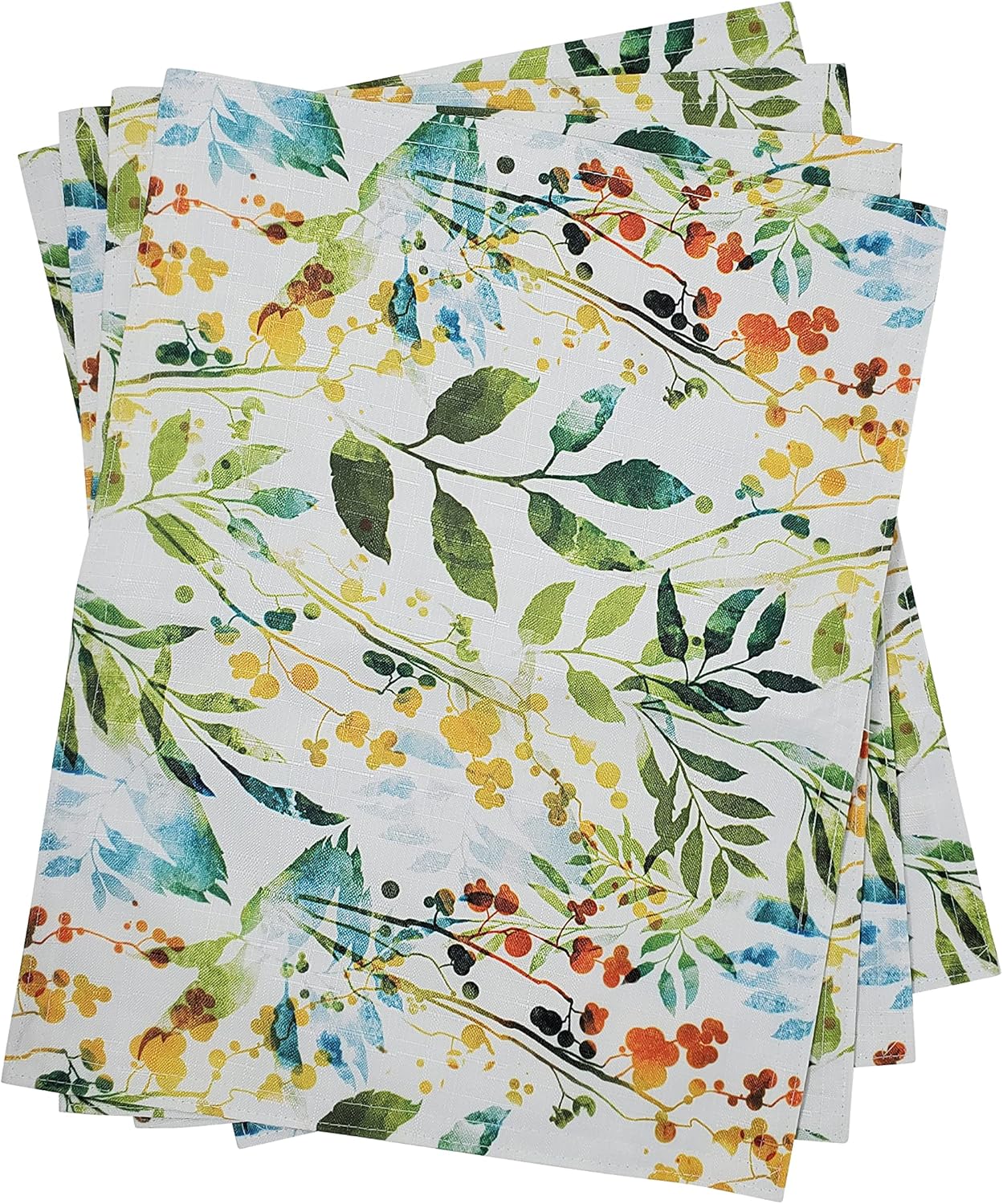 KOVOT Floral Placemat Set of 4 | 17" x 13" Indoor & Outdoor Spill-Proof Dining Table Place Mats for Spring, Summer, Kitchen, Wedding Party, Tabletop Flower Decoration | Style: Breezy Foliage : Grocery & Gourmet Food