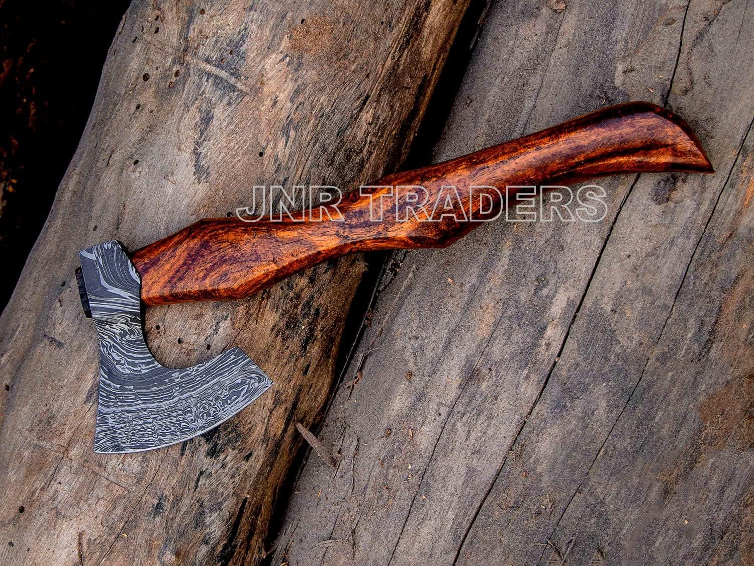 Handmade Damascus Viking Axe Bearded Chopping Axe, Camping Outdoor Hatchet for Wood Splitting and Kindling vk2236 (Large), Brown2236
