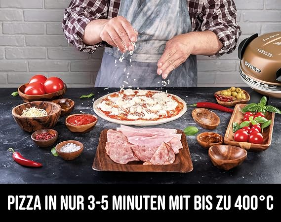 Amazon.de: G3Ferrari elektrischer Pizzaofen Delizia G1000608 kupfer, bis  400 Grad mit feuerfestem Naturstein / Pizza und Fladen uvm. in 3 Minuten / G3  Ferrari die Nr. 1 der Pizzamaker /auch für Tisch und Garten