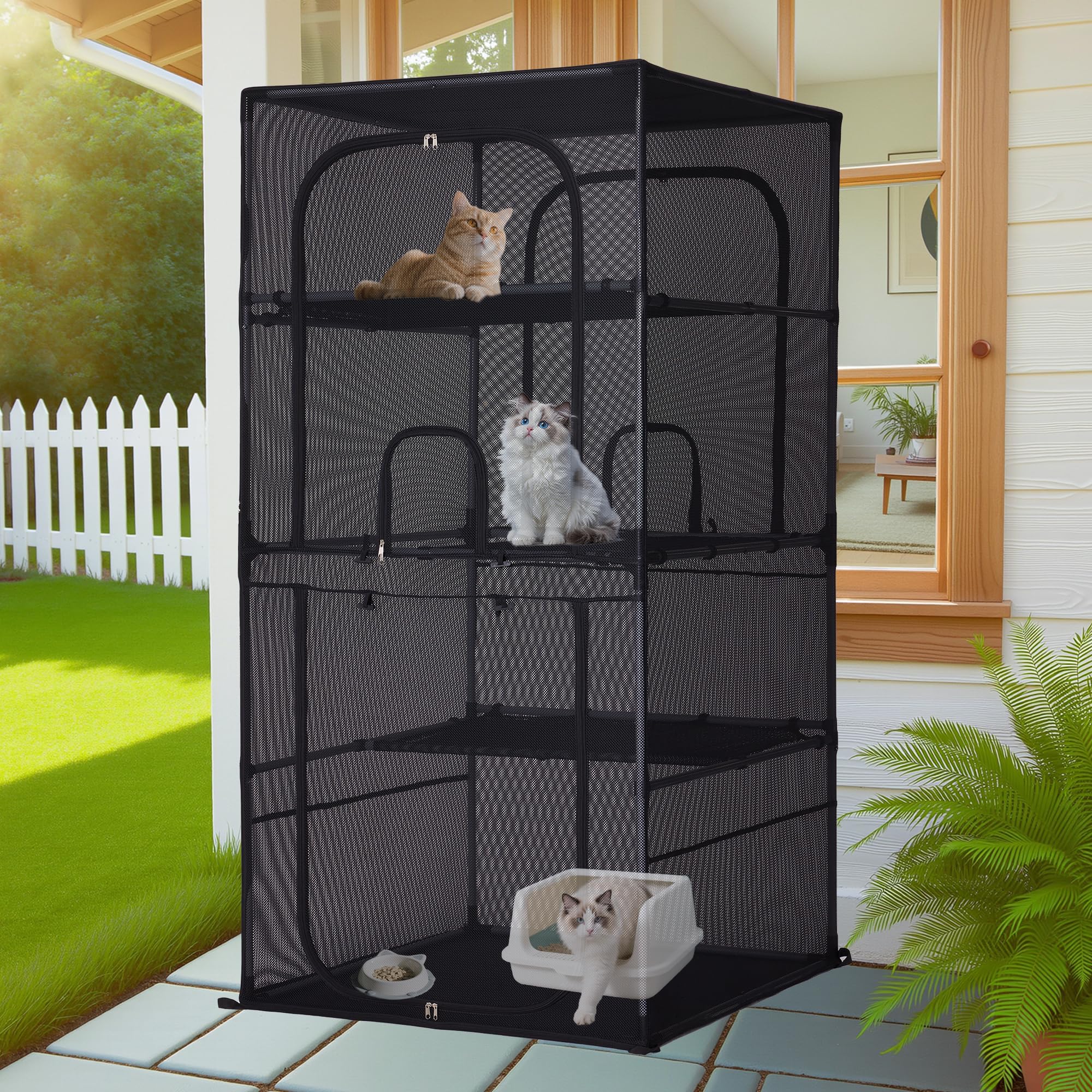 多機能猫ケージ 80x56x133cm グレー Amazon | キャリーケース 窓付き 180cm 高さ 大型猫ケージ 止まり木