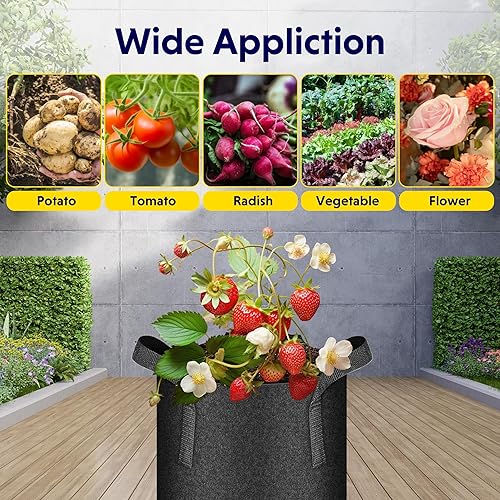 Vista 123 de iPower Grow Bags – Contenedor con aireación de tela no tejida gruesa, con asas de correa para plantas y macetas de jardín. Beige Bronceado