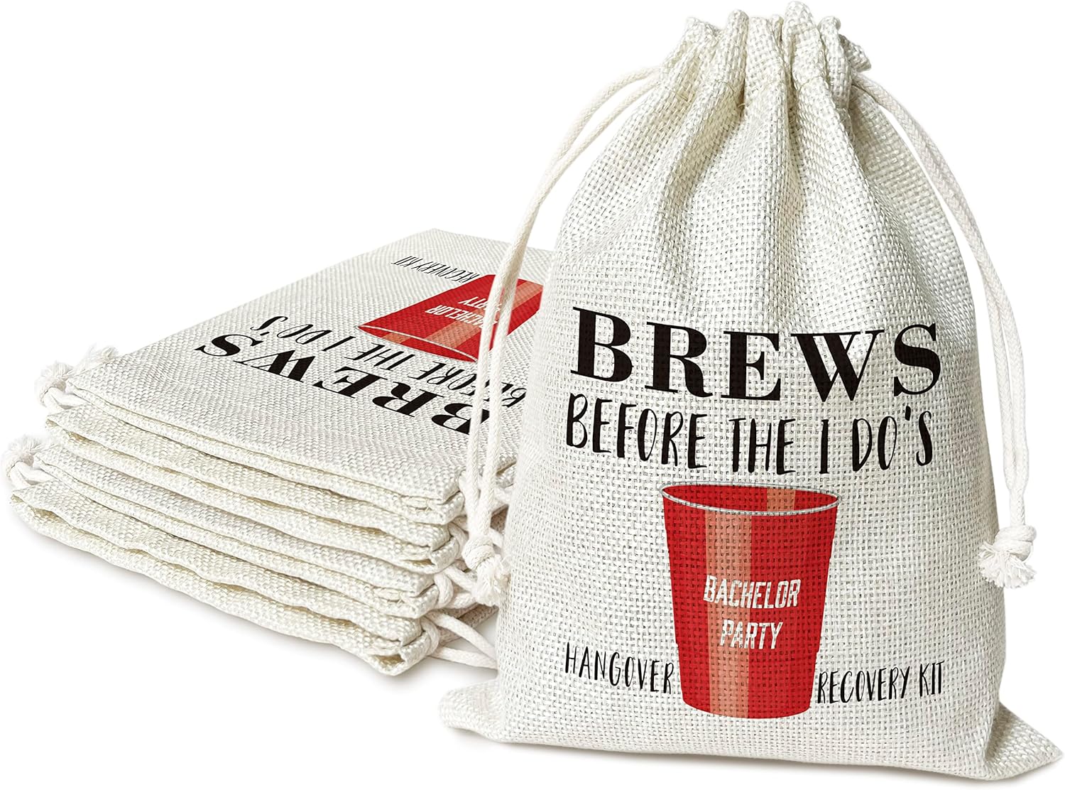 Hangover Kit Bags, Brews Before I Do’s With Drawstring Gift Bag, for Bridal Shower, Wedding, Travel, Bachelorette Party Survival Recovery Kit Bag, Decorations, Supplies (6″X 8″) 5 Pcs -kit098