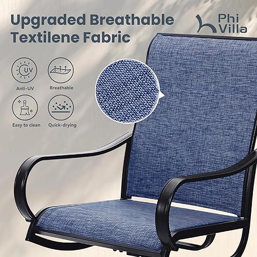 Miniatura 3 de PHI VILLA Juego de comedor de 5 piezas para patio al aire libre con sillas giratorias (azul) y mesa de comedor de acero de metal de 37 x 37 pulgadas