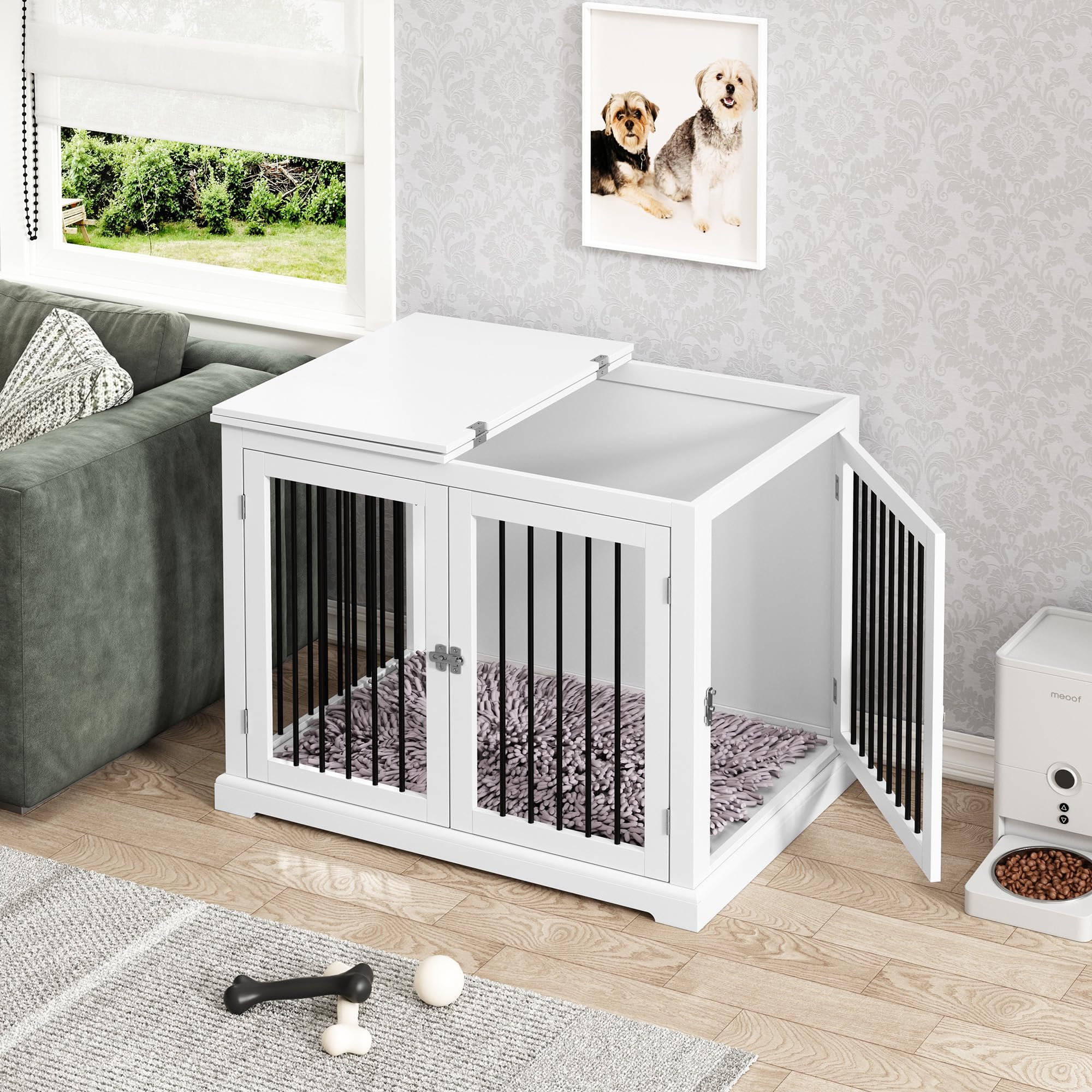 HOLTICO Box per cani per casa, gabbie per cani con cuscino, tavolino grande per cani da interni, cuccia per cani di grossa taglia (bianco x 2)