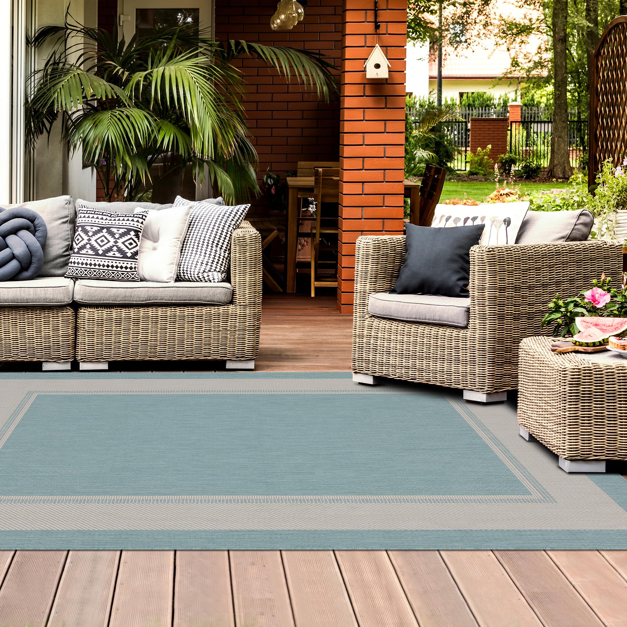 HomeArt Outdoor Rugs | Easy-Cleaning Indoor & Outdoor Area Rugs for Porch, Deck, Balcony, Garden, Picnic, Kitchen, Hallway | UV & Weather-Resistant Large Patio Rug Mats | Anthracite Cream 200 x 290 cm — view 223