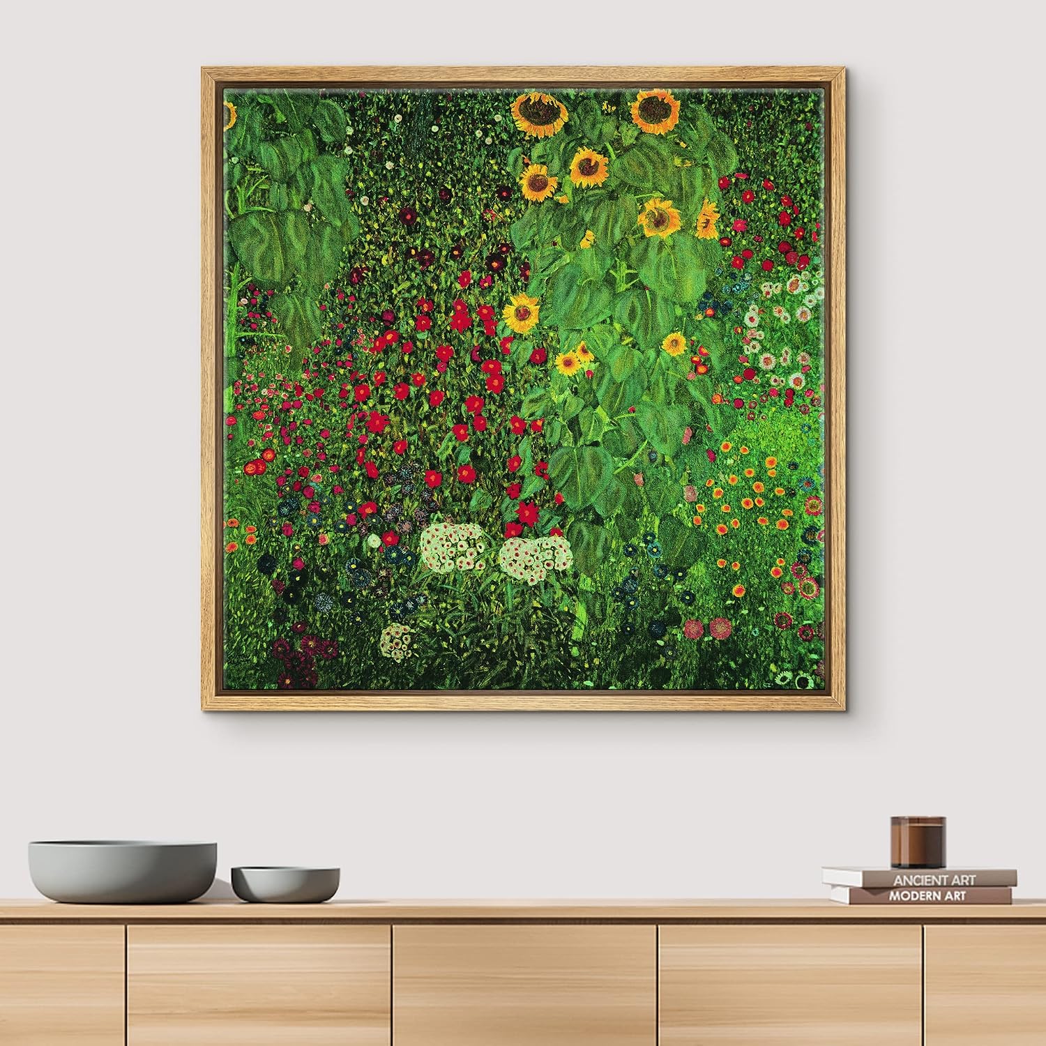 wall26 Canvas Print Wall Art Sunflower Garden by Gustav Klimt Historic Classic Illustrations Fine Art Decorative Vintage Retro Antique Multicolor for Living Room, Bedroom, Office - 16"x16" Natural
