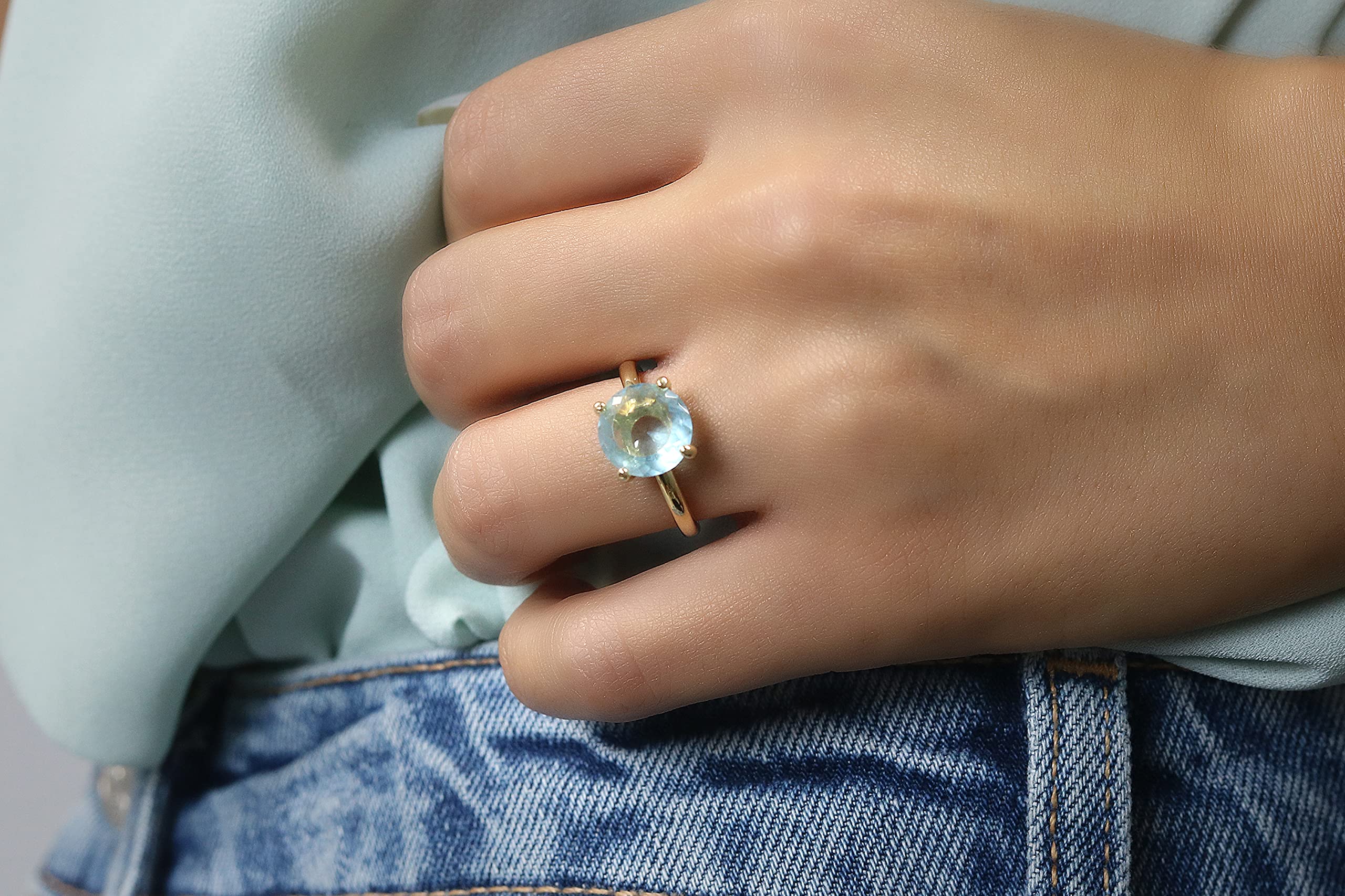 Anillos Artesanales de Topacio para Mujer - Anillo Solitario Glamuroso - Joyas de Piedra de Nacimiento para Mujer - Anillo de Boda de Oro, Compromiso, Todos los Días, Hechos a Mano - con Caja