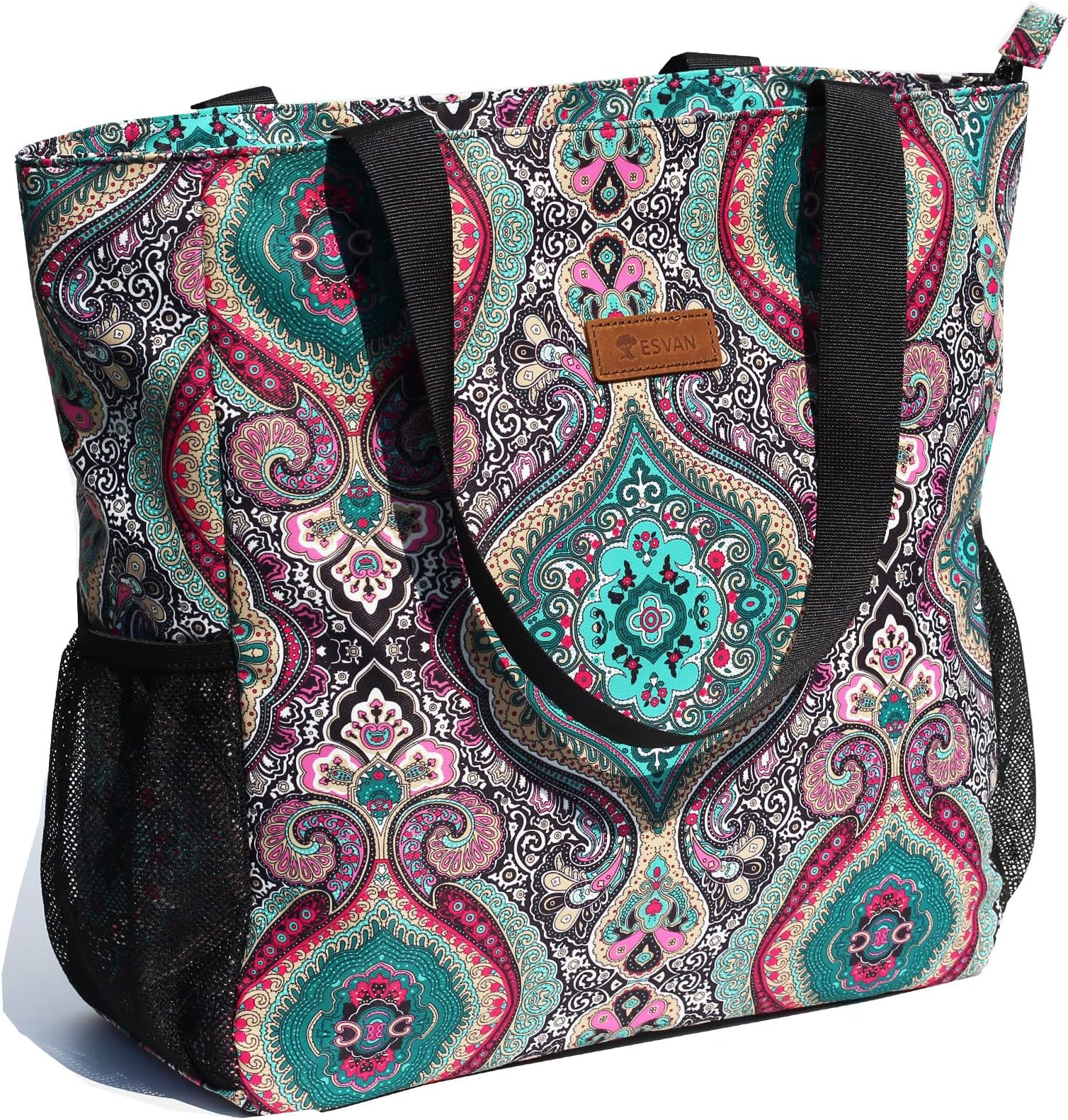 ESVAN Original Floral Water Resistant Large Tote Bag Shoulder Bag for Gym Beach Travel Daily Bags Upgraded