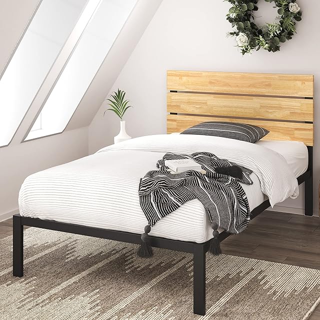 ZINUS Paul 36 cm Metal and Wood Platform Bed Frame | Wood Slat Support | For Adults, Kids, Teenagers | Easy Assembly | Single | Natural