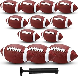 Jerify 12 Pack Composite Leather Footballs with Pump - Official Size Inflatable Balls for Kids Training, Outdoor Play & Donations