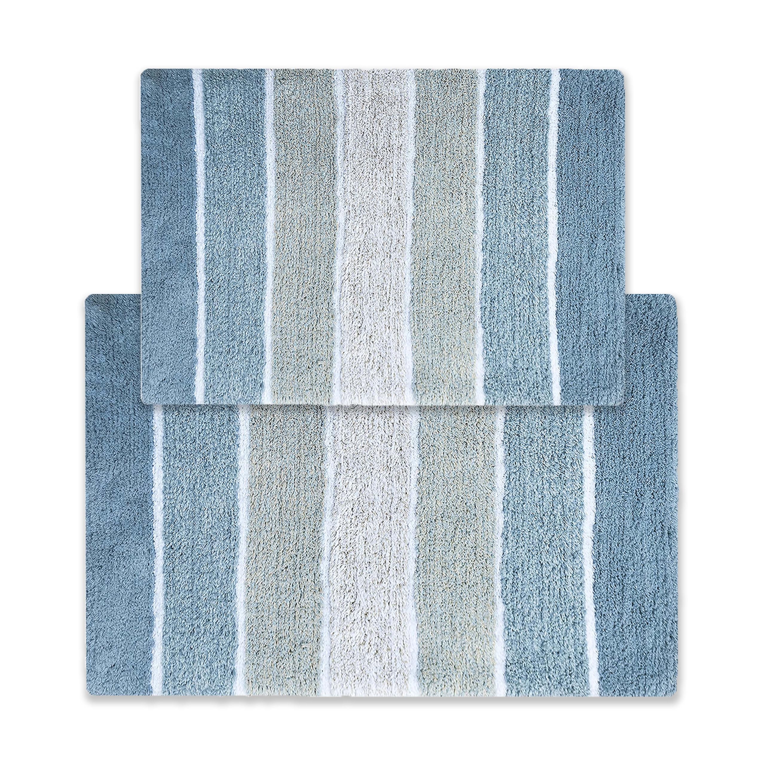 Chardin home Cordural Stripes Bath Mat, Set of 2 Bath Rugs (17 Inches x24 Inches & 21 Inches x34 Inches) | Non Slip Bathroom Rug, Machine Washable,