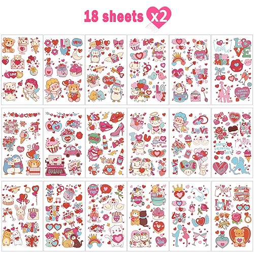 Miniatura 2 de Tatuajes temporales para el día de San Valentín, 36 hojas de más de 280 tatuajes falsos patrones de calcomanías para hombres, mujeres, niños,