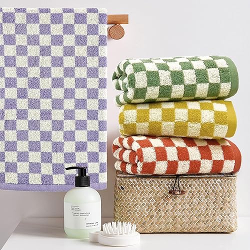 Vista 10 de Jacquotha 4 toallas de mano para baño a cuadros, algodón suave, absorbente, bonita toalla de baño a cuadros, decoración de otoño, 13 x 29 pulgadas