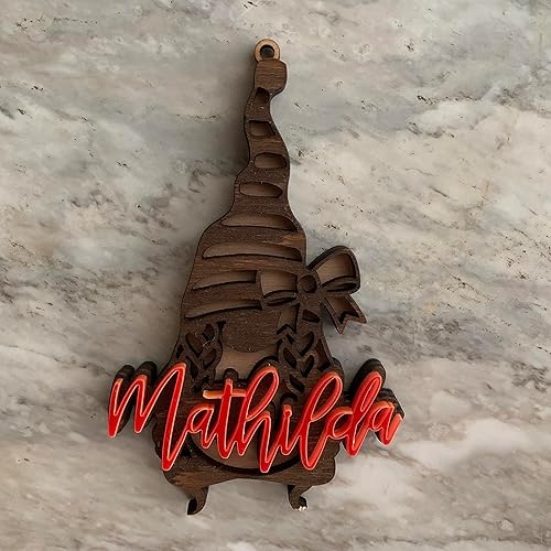 Miniatura 6 de Personalized Christmas Gnomes Name Ornament Custom Laser Cut Name Gift for Kids, Children, Xmas 2023 Handmade Holiday Tree Decorations 3D Effect
