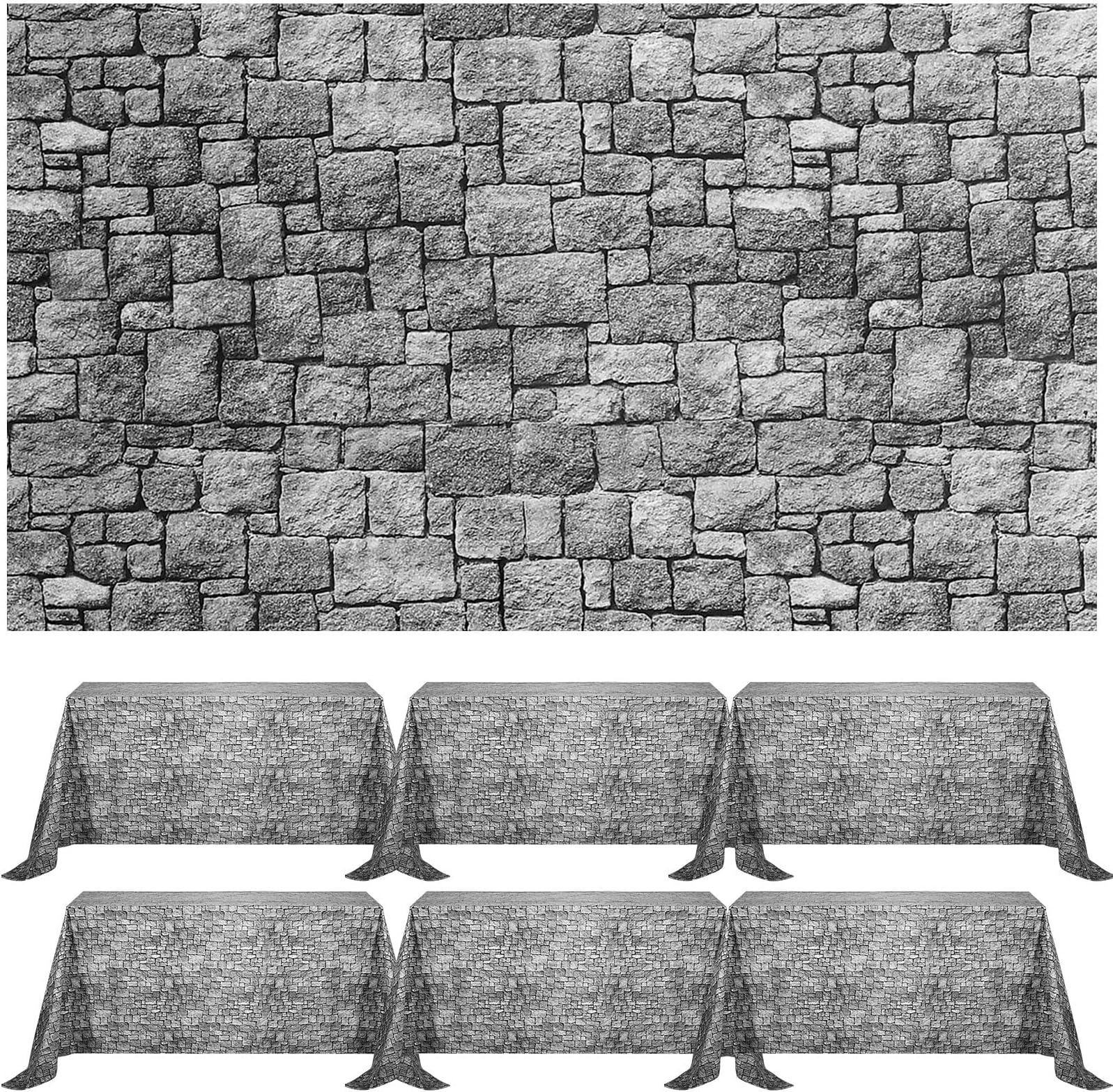 Chuangdi Brick Stone Wall Stone Wall Scene Setter Brick Sheet Wallpaper Curtains Door Removable Tablecloth Photo for Halloween Christmas Party and Home Decor(Gray,6 Pcs)