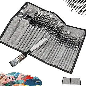 24PCS Kit Pincel Pintura, Pincel Pintura, Pontas com Formatos Variados, Inclui Bolsa de Armazenamento e Espátula