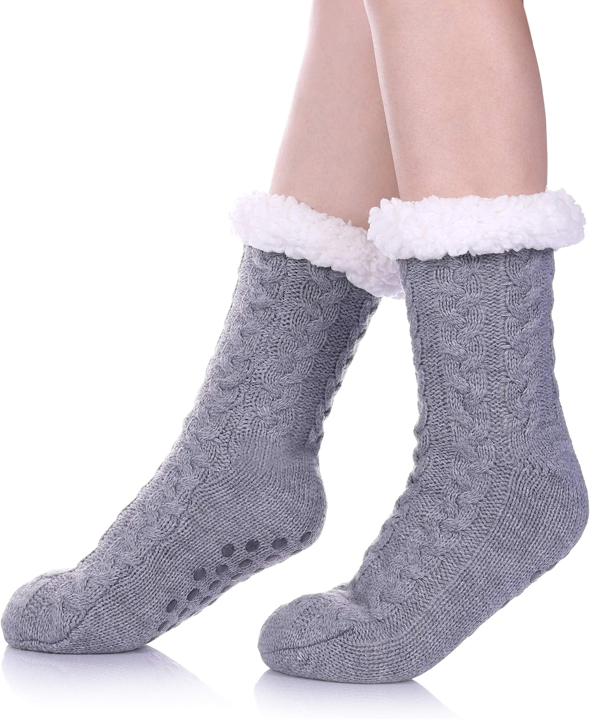 SDBINGWomen's Winter Super Soft Warm Cozy Fleece Lined Fuzzy Slipper Socks with Grippers