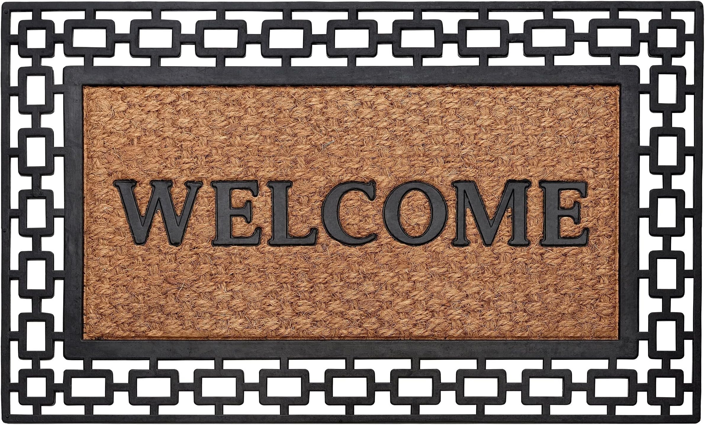 Wrought Iron Rubber Door Mat, Art Deco - 18 Inch Width, 30 Inch Length - Durable, Easy to Clean & Decorative Outdoor Welcome Mats - Heavy Duty for All Weather - Doormat Traps Dirt, Debris, & Mud