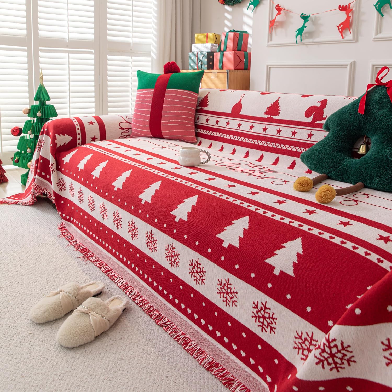 Amazon.com: KaviKon Christmas Couch Cover, Red Sofa Covers for Loveseat ...