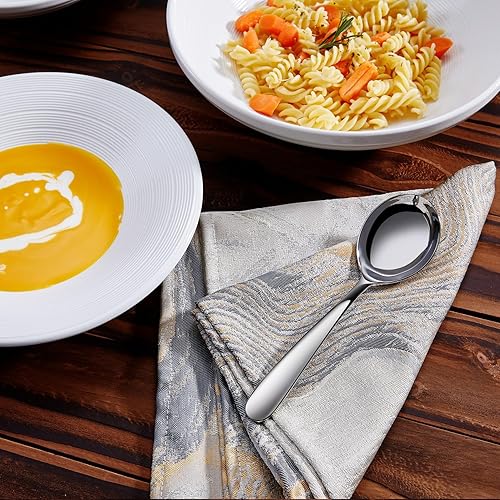 Miniatura 7 de KEAWELL Cucharas de sopa premium de 7.3 pulgadas con mango de gancho, juego de 4, acero inoxidable 1810, cuenco hondo, perfectas para ramen, pho,