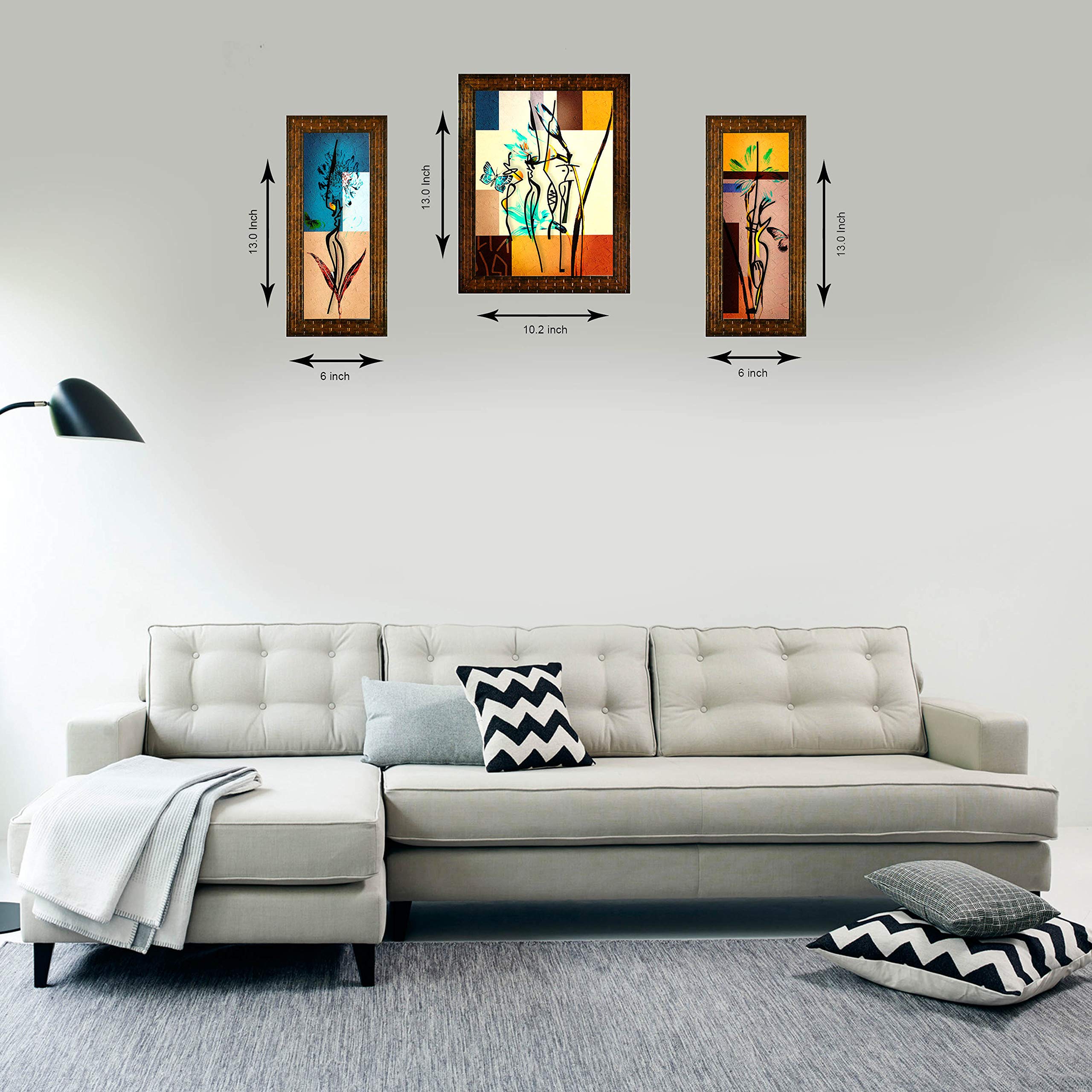 Indianara Set of 3 Abstract Paintings (2464) Without Glass 6 X 13, 10.2 X 13, 6 X 13 INCH 4