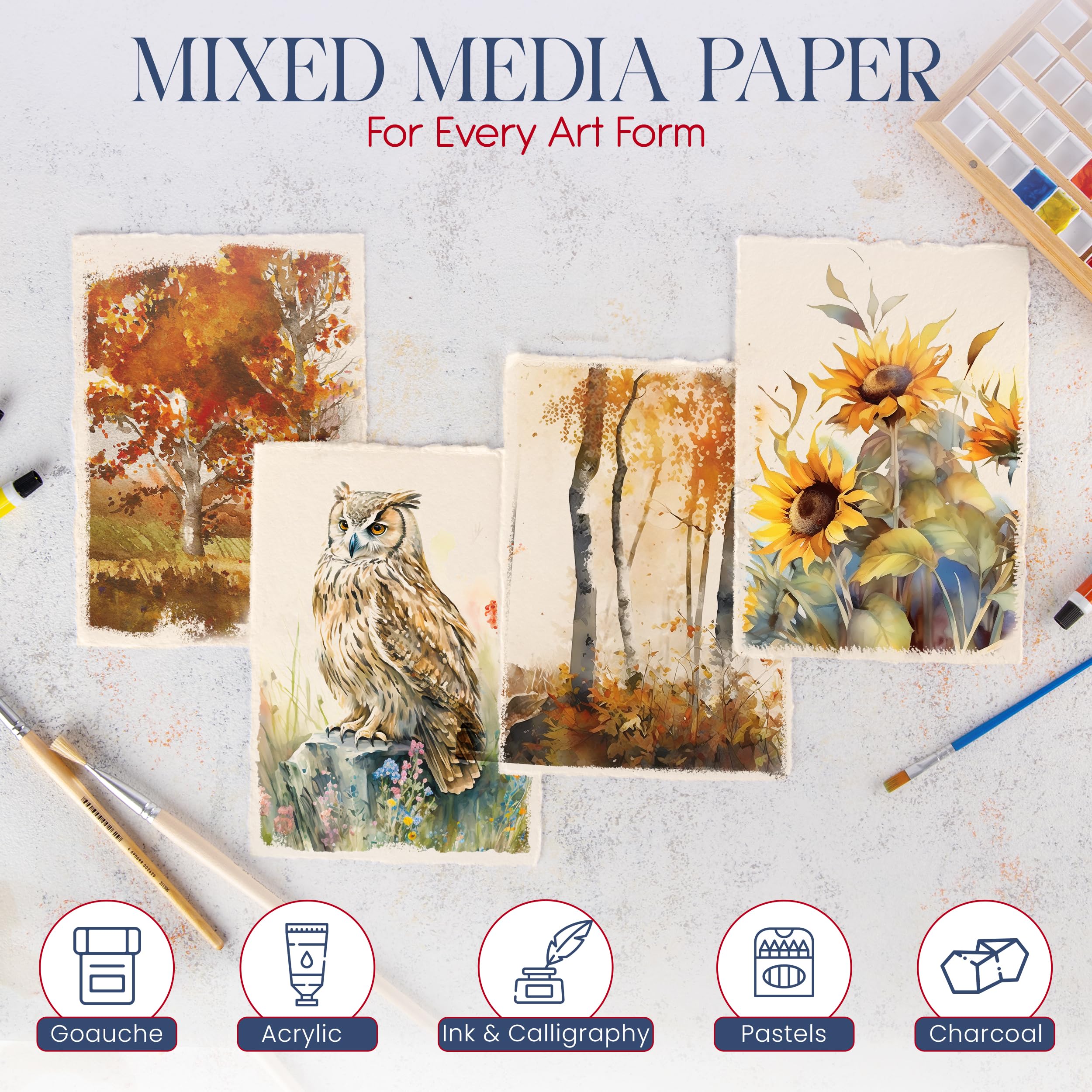 thumbnail: Wanderings Handgemaakt A5 Waterverfpapier - 300 GSM, Koudgeperst, Met Scheprand - Gemaakt Van Gerecycled Katoen, 25 Vellen