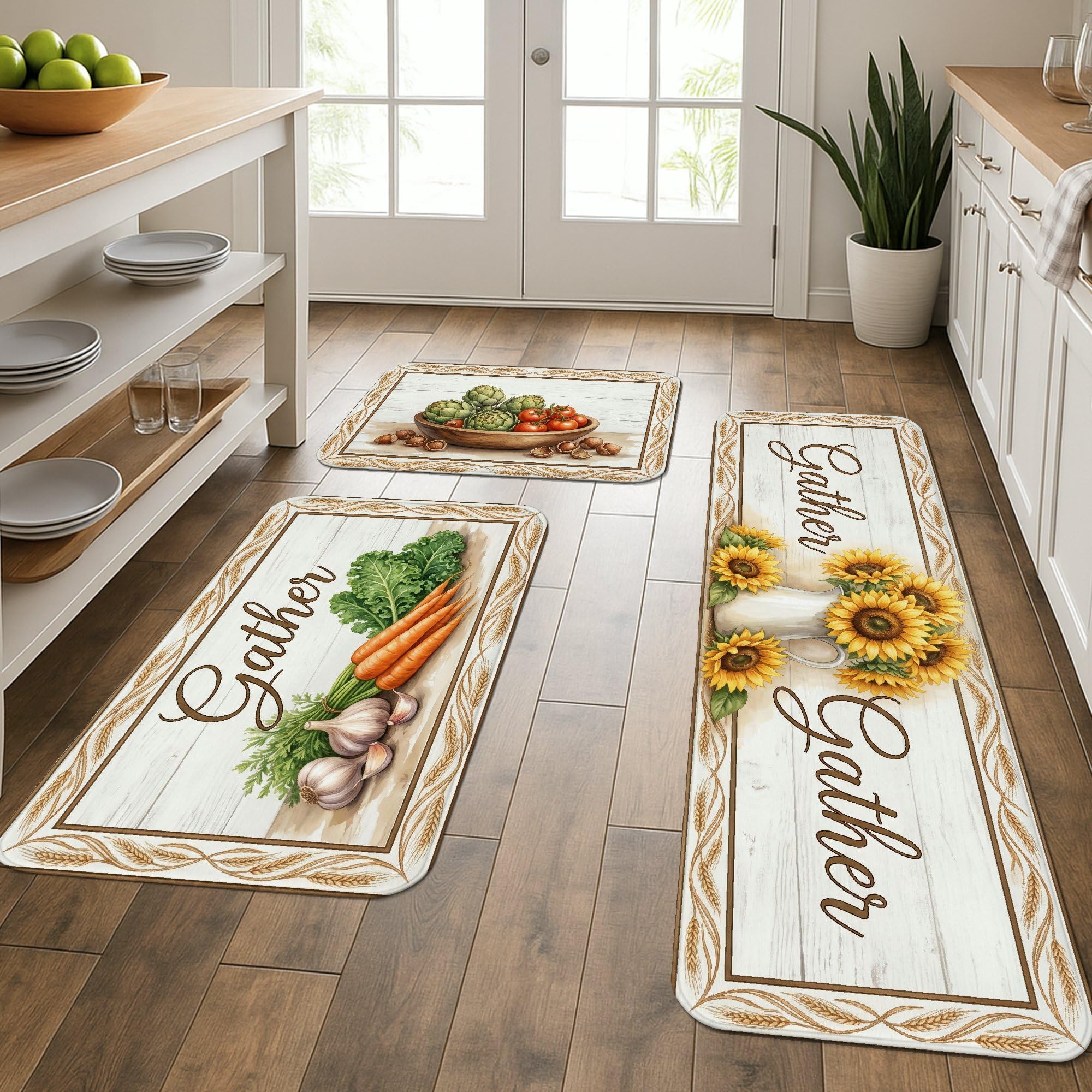 Tapetes de cocina acolchados Rustic Gather con motivos de vegetales vintage