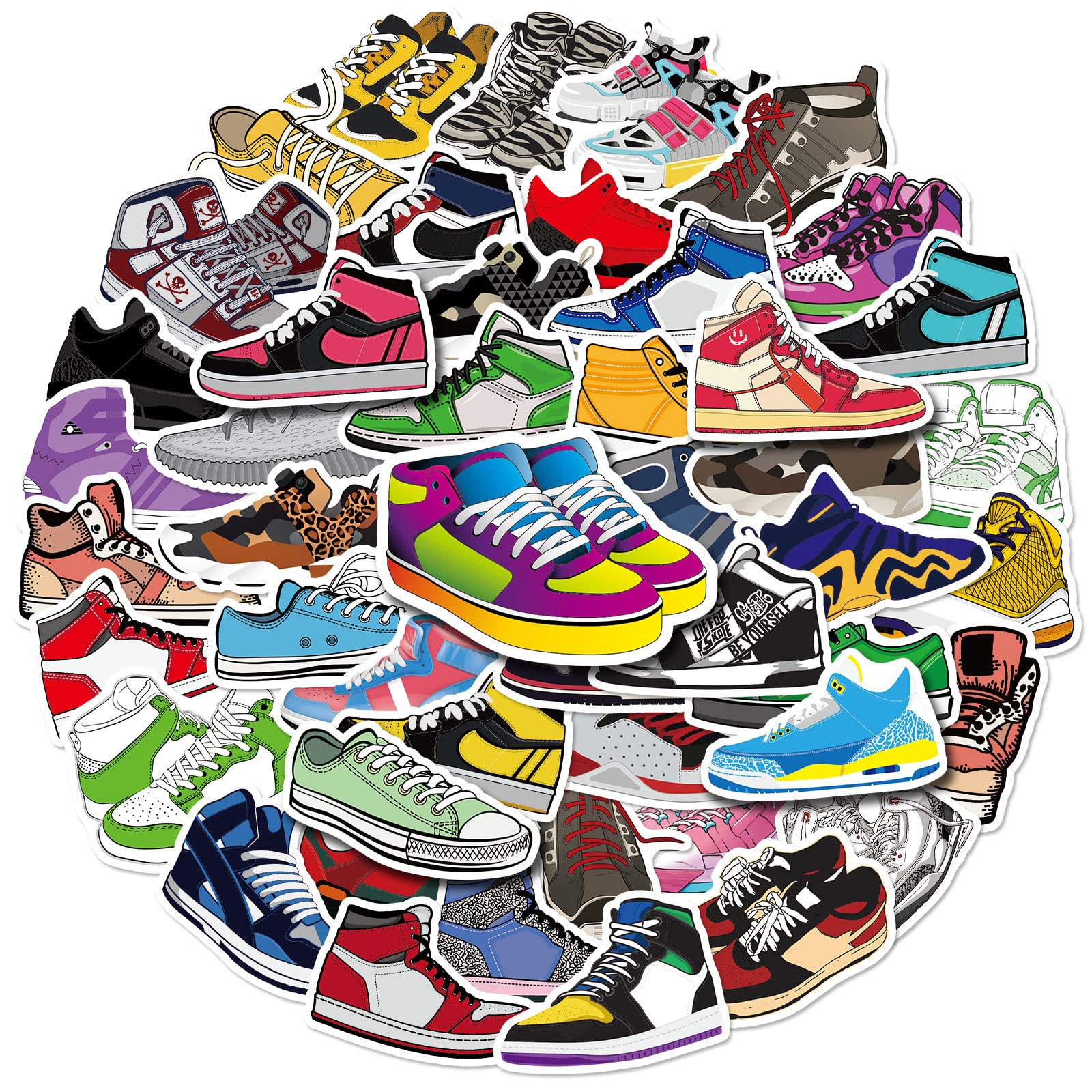 Sneaker Stickers 50 Pcs Gym Shoes Waterproof Vinyl Decals for Water Bottles Laptop Refrigerator Luggage Computer Mobile Phone Skateboard Gifts for Kids Boy Teens(Sneaker)