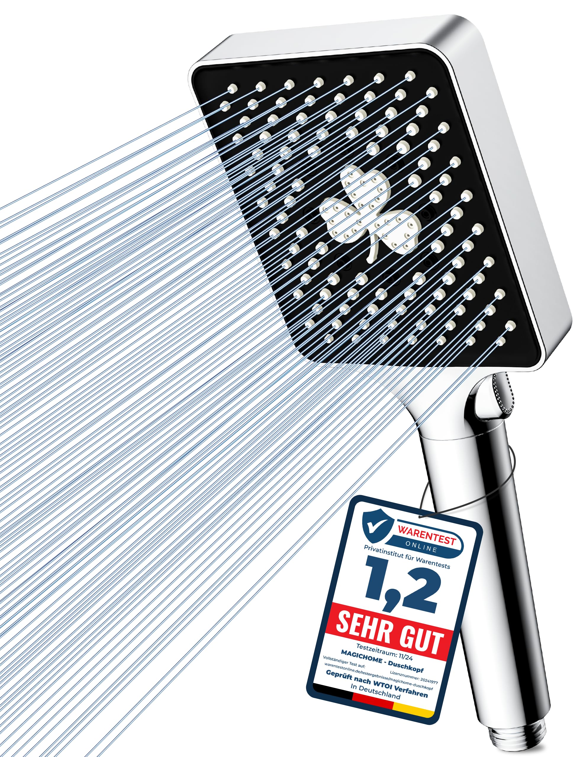 Magichome Hochdruck Duschkopf mit 6 Strahlarten – Wassersparende Handbrause für Regendusche, Chromfinish, ideal für Fami