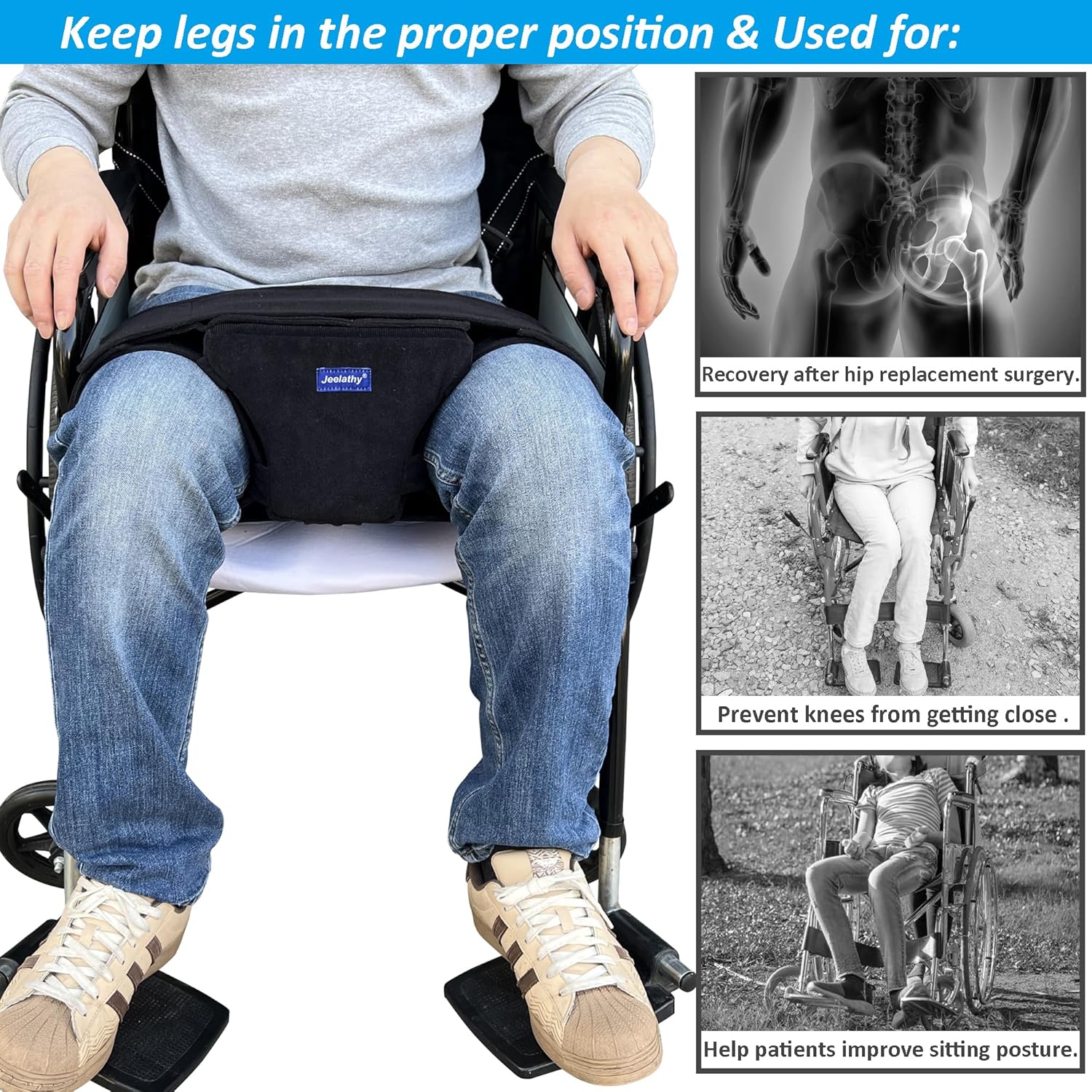 Knee Spreader Pillow Hip Abduction Wedge - Contoured Foam Block with Anti-slip Straps for Hip Replacement Surgery - Leg Separator for Sciatica Pain Relief & Spine Alignment While Sitting or Sleeping