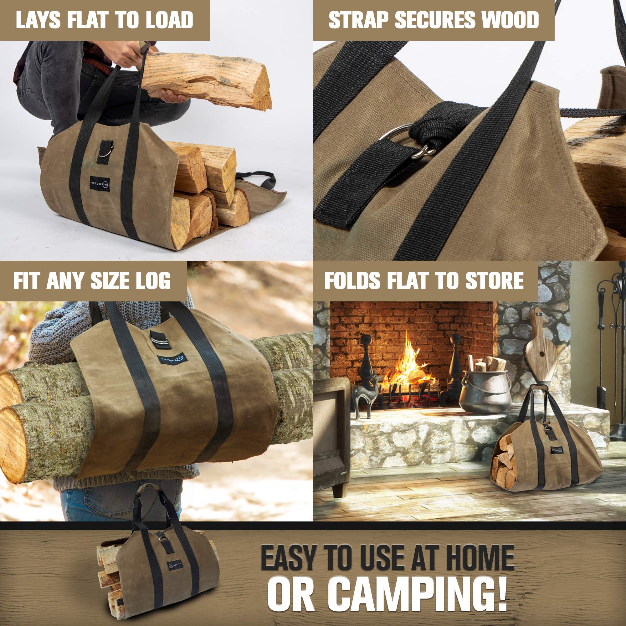 Amazon.com: Log Carrier for Firewood - Waxed Canvas Log Carrier Tote -  Heavy Duty Wood Carrier for Fireplace – Best Bag for Carrying Wood at Home  or Camping by Outdoor 360 -
