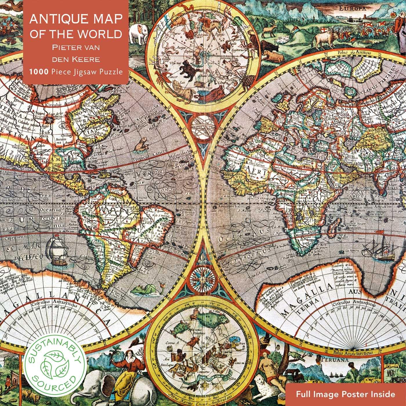 Adult Jigsaw Puzzle Pieter Van Den Keere: Antique Map of the World: 1000-Piece Jigsaw Puzzles