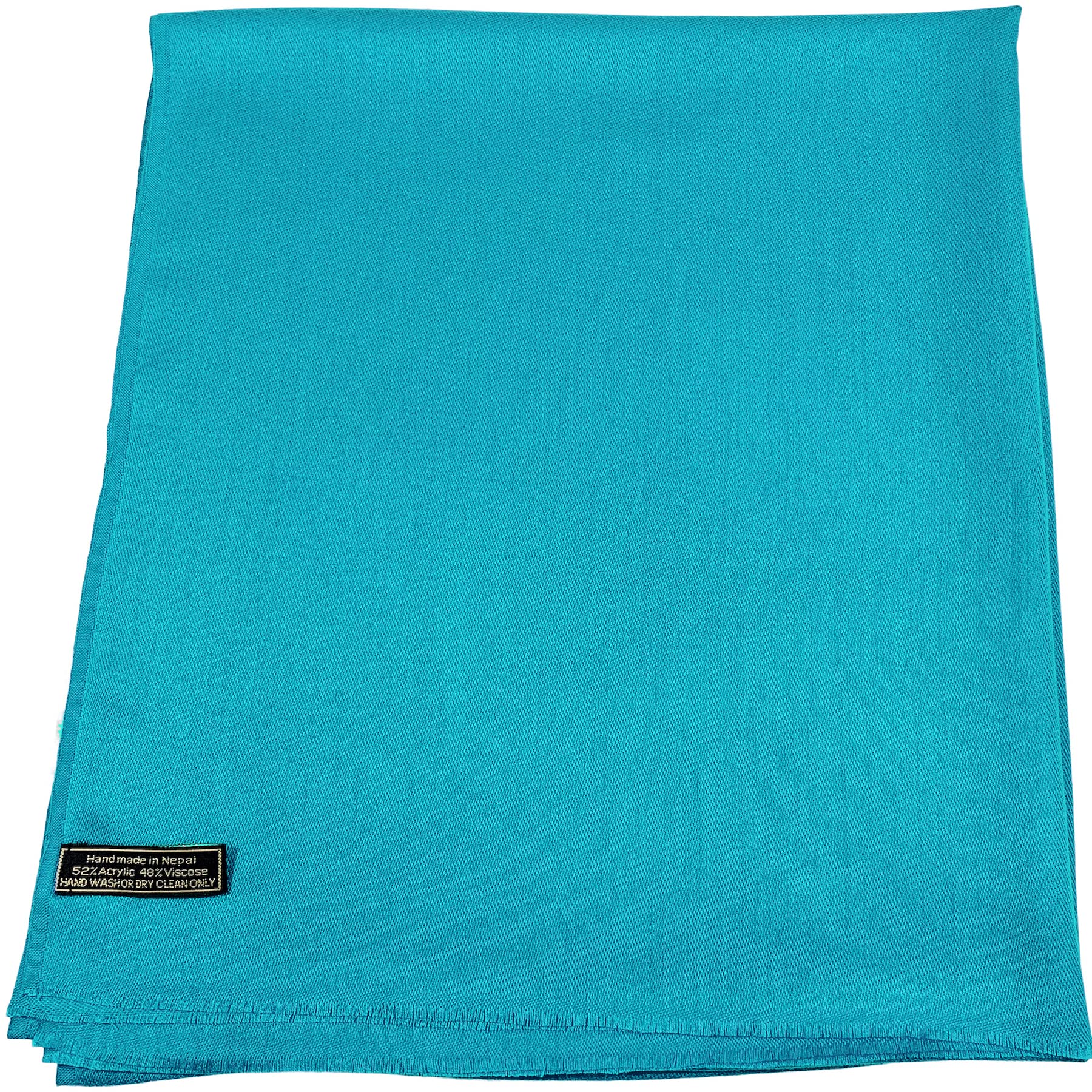 Cj Apparel Women's Turquoise Solid Colour Fringe Design Nepalese Shawl Seconds Scarf Wrap Stole Throw Head Wrap Pashmina Hand Made In Nepal