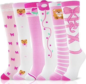 ANTSANG Kids Girls Knee High Socks Long Boot Socks for Child 6 Pairs | Breathable Cotton, High Elasticity, Seamless Toe, Crazy Silly Fun Gift Cute Tall Animal Socks